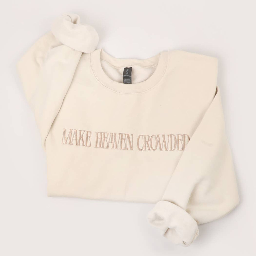 MAKE HEAVEN CROWDED Embroidered Heavyweight Sweatshirt: LIGHT PINK / XL
