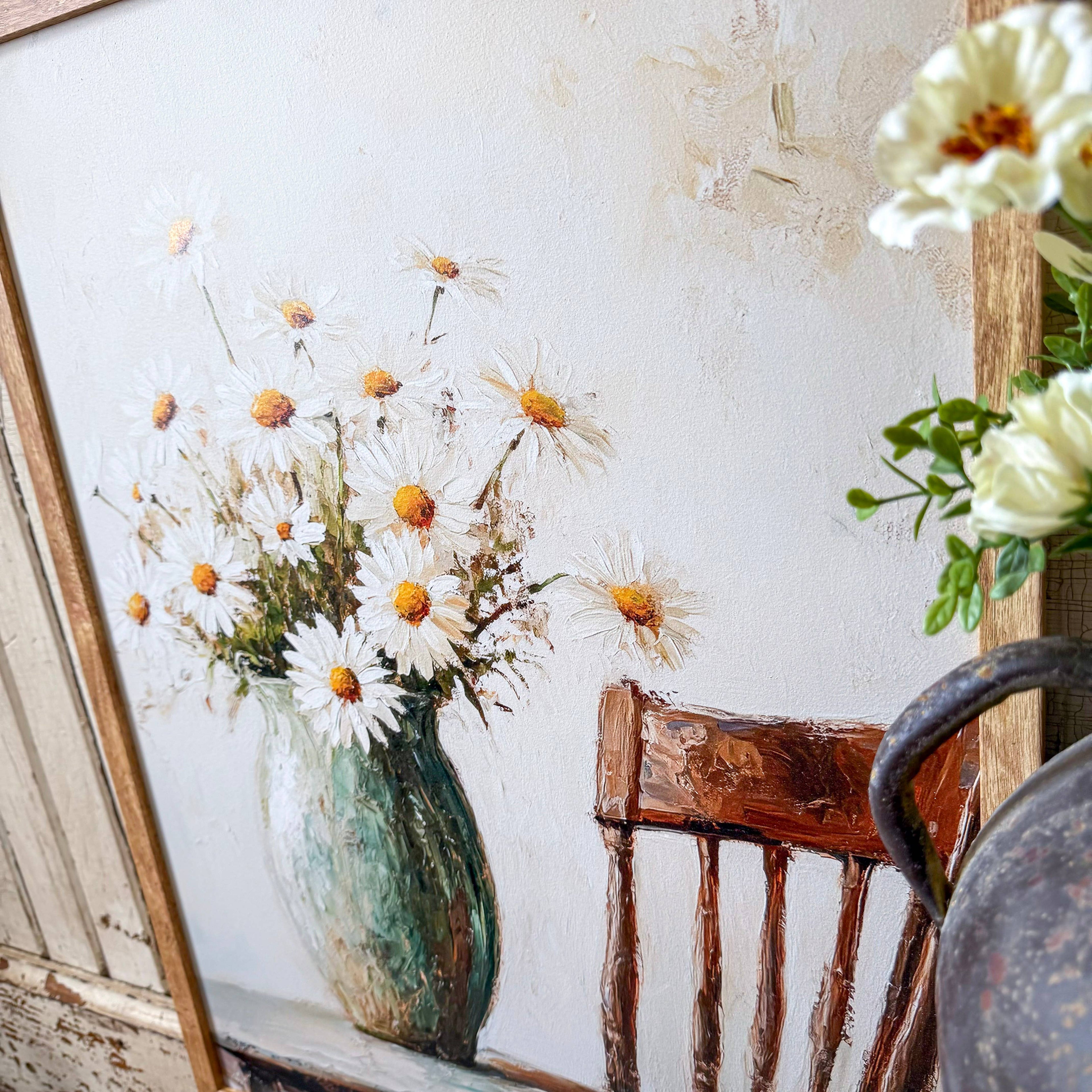 White Daisies in Vase Wall Art