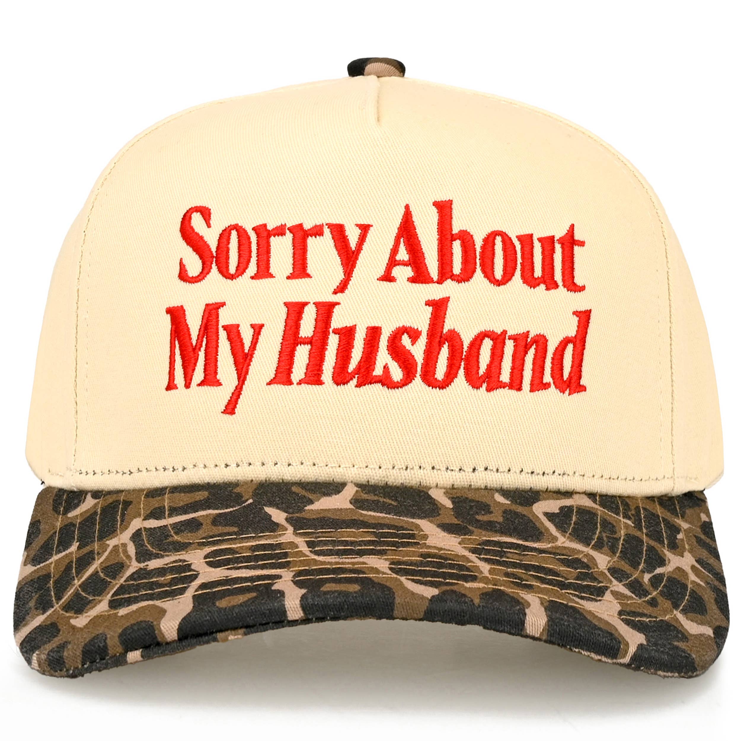 C.C SORRY ABOUT MY HUSBAND Letter Two Tone Trucker Hat: Red