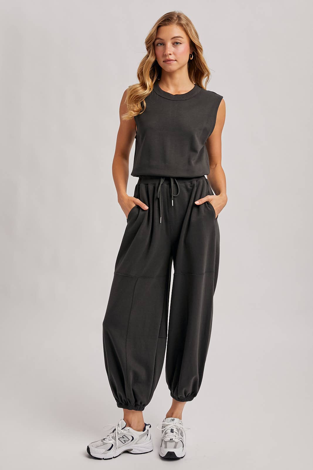 Ash Gray Drawstring Waist Jumpsuit
