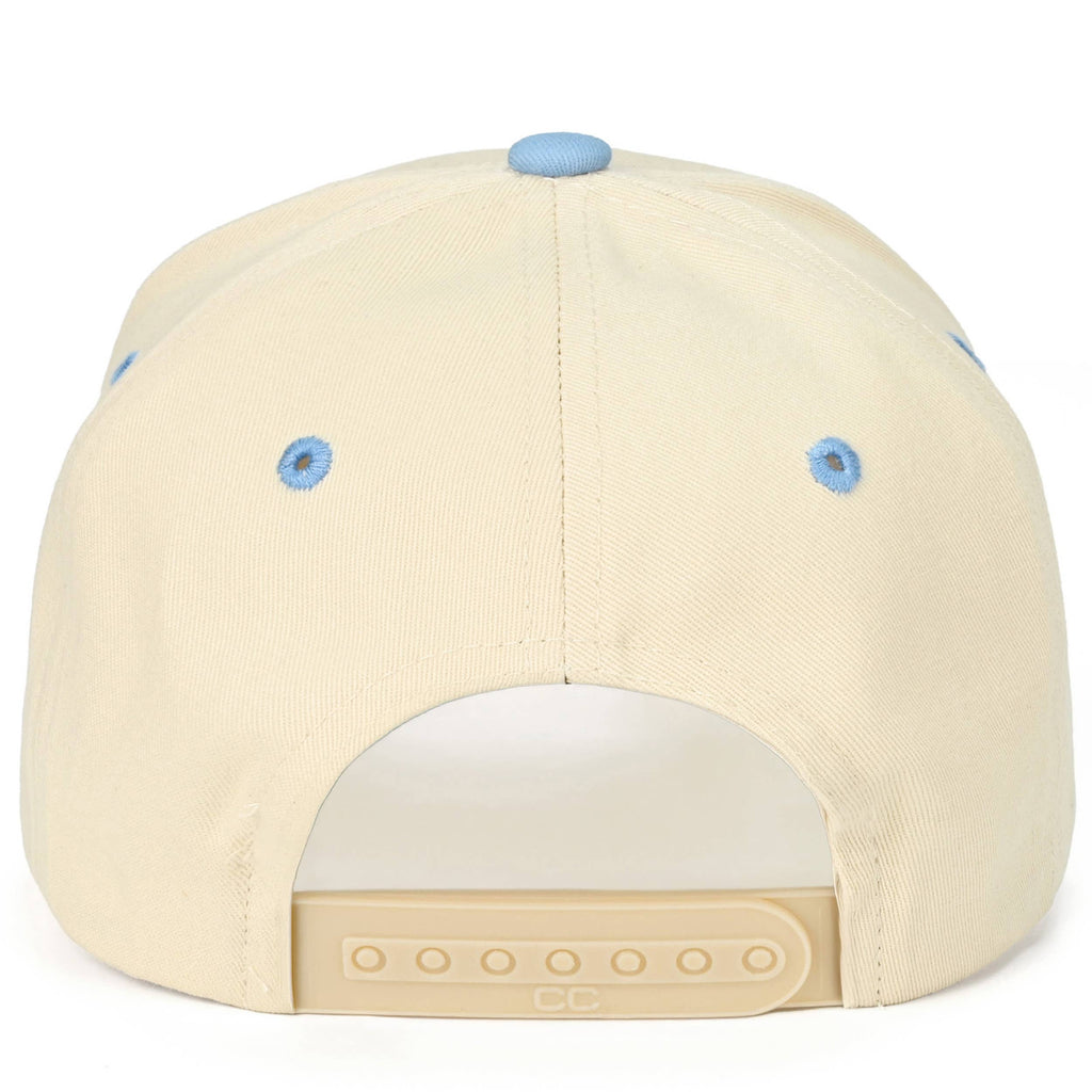 C.C MAKE HEAVEN CROWDED Letter Embroidered Trucker Hat: Sky Blue