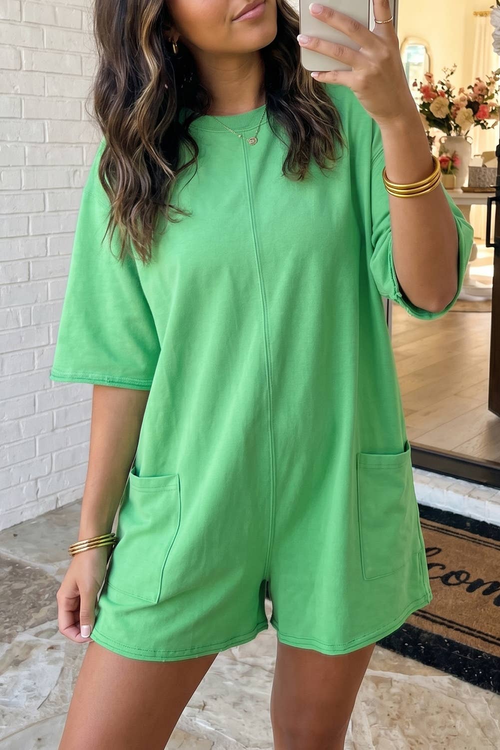 LAS Solid Color Raw Edge Pocketed Loose Romper (S-XL)