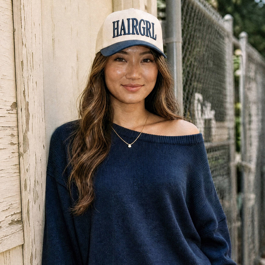 C.C HAIRGRL Letter Embroidered Two Tone Trucker Hat