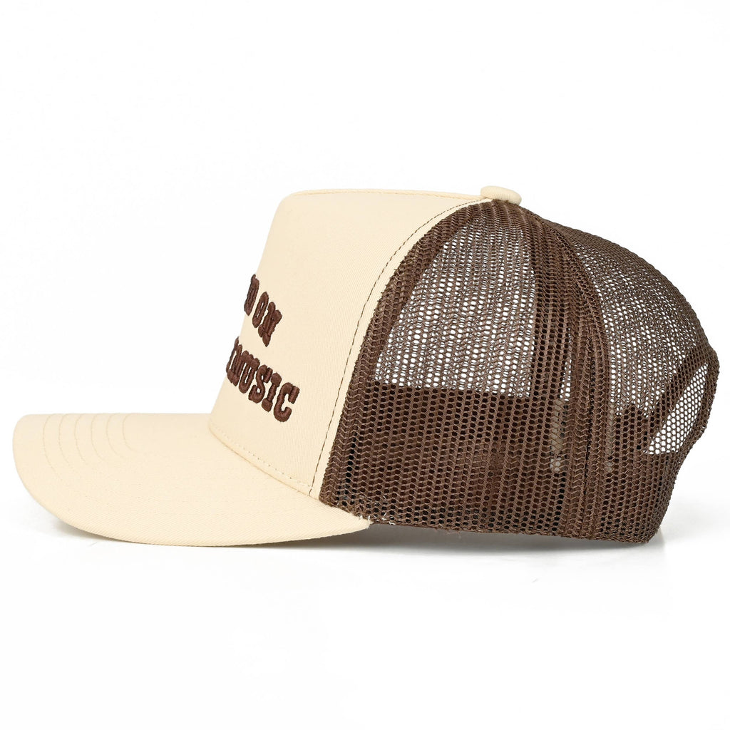 C.C RAISED ON COUNTRY MUSIC Letter on Two Tone Trucker Hat