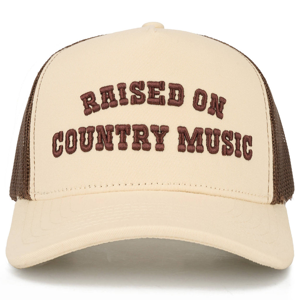 C.C RAISED ON COUNTRY MUSIC Letter on Two Tone Trucker Hat