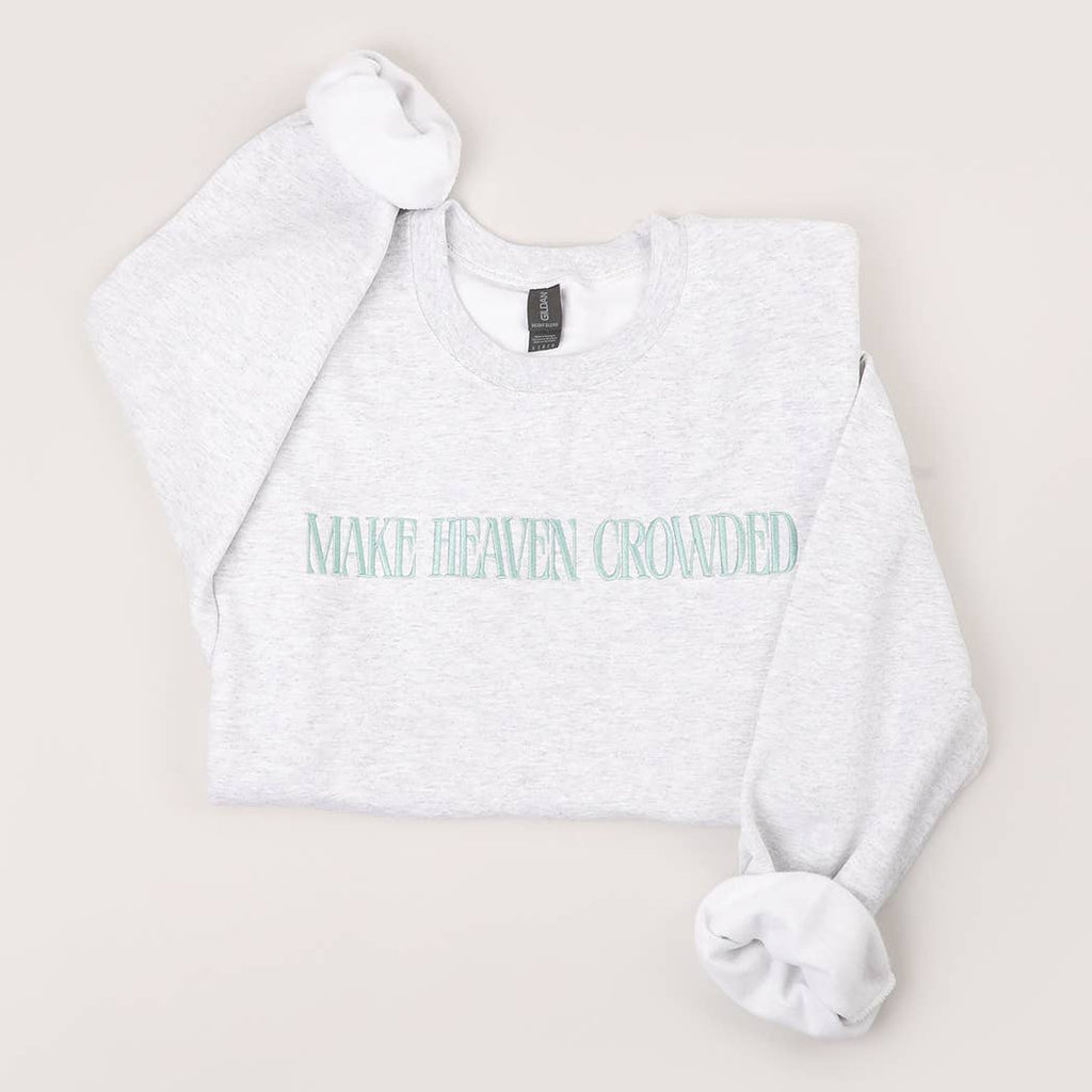 MAKE HEAVEN CROWDED Embroidered Heavyweight Sweatshirt: LIGHT PINK / L