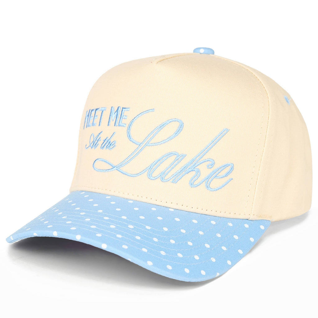 MEET ME AT THE LAKE Letter on Two Tone Trucker Hat