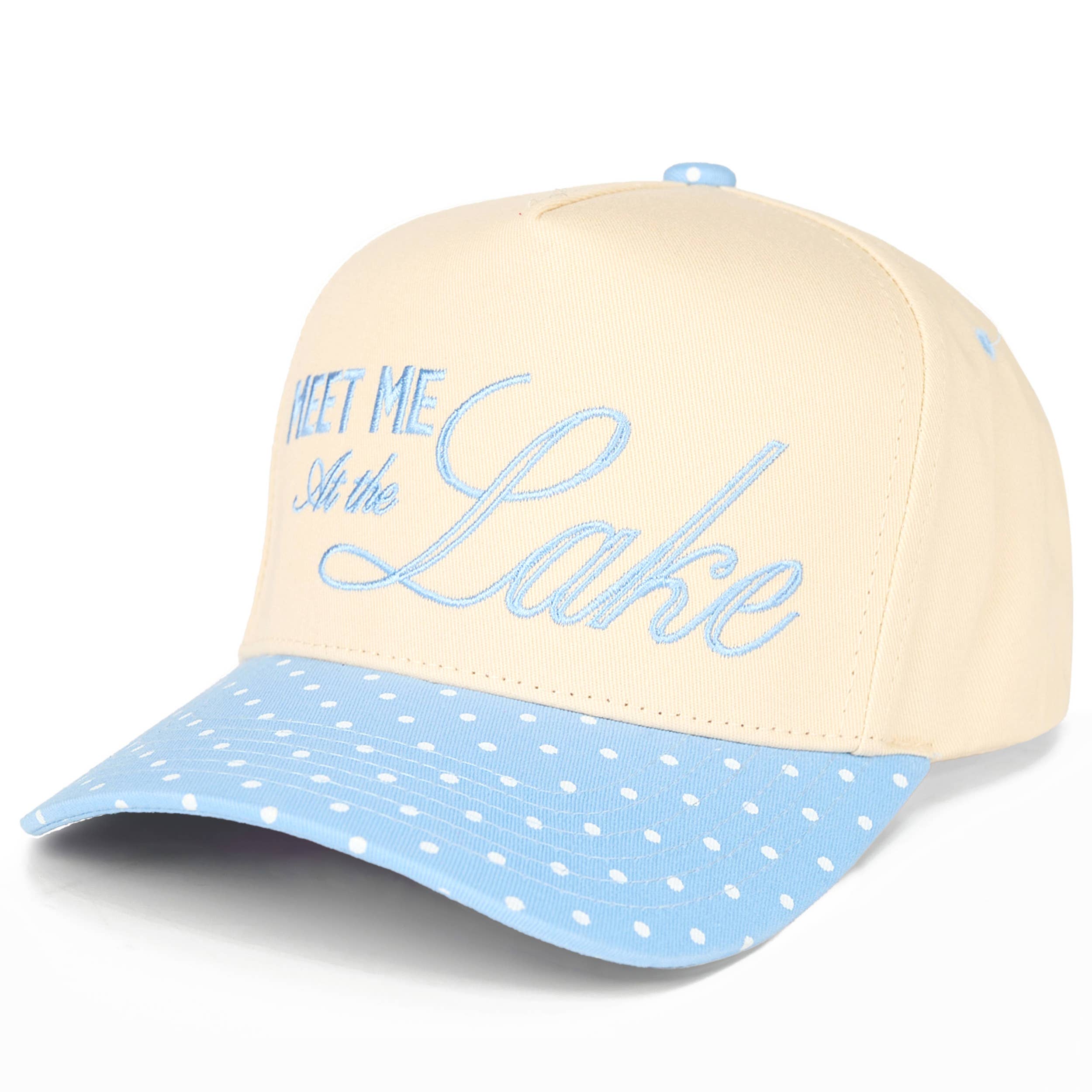 MEET ME AT THE LAKE Letter on Two Tone Trucker Hat
