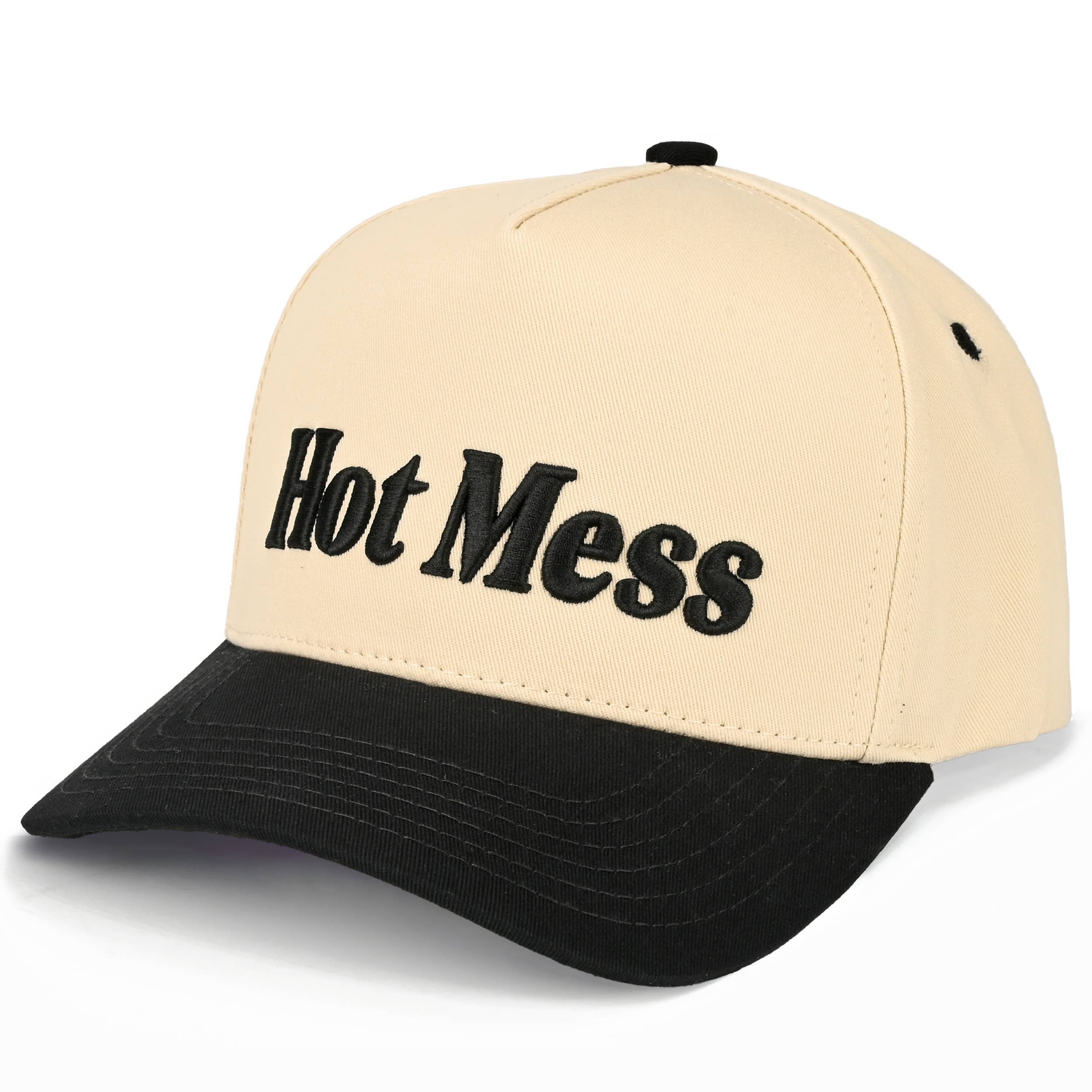 HOT MESS Letter Embroidered on Two Tone Trucker Hat