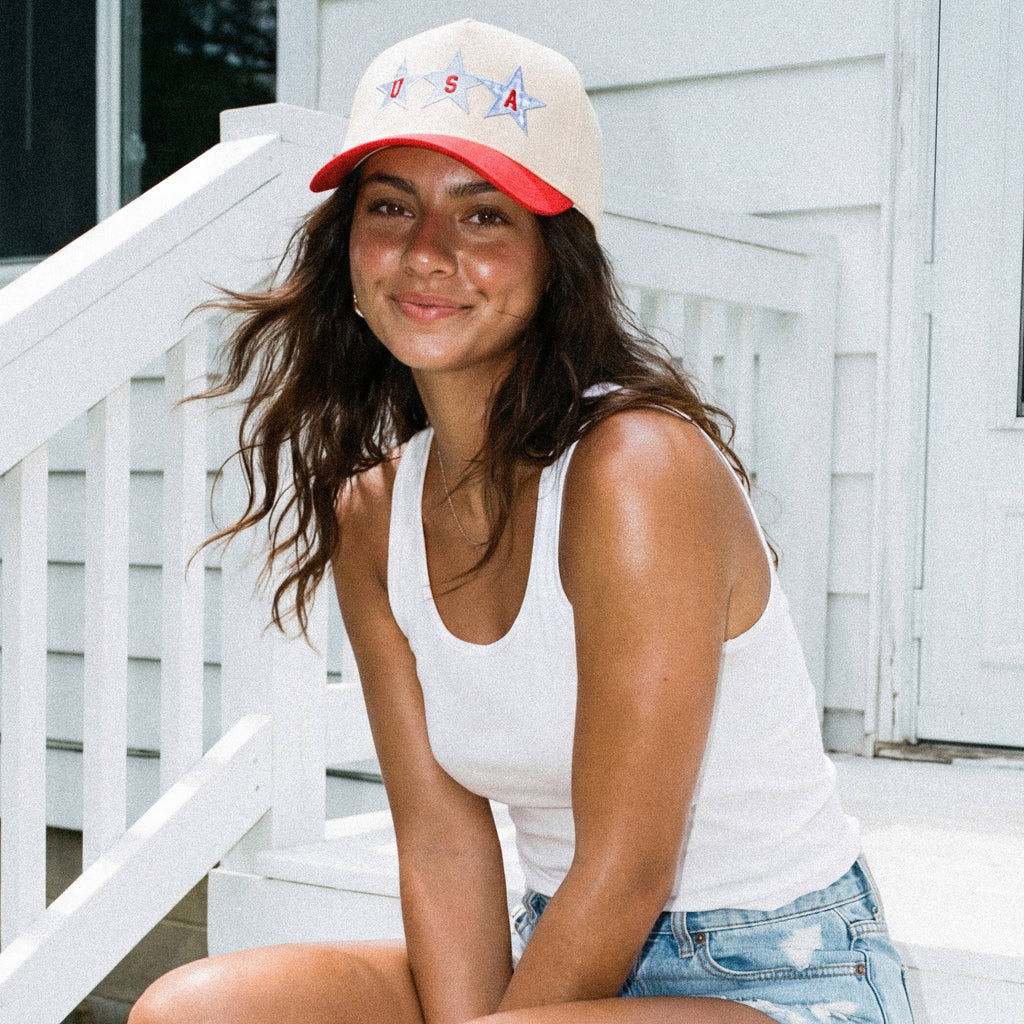 C.C STAR USA Letter with Stars Two Tone Trucker Hat