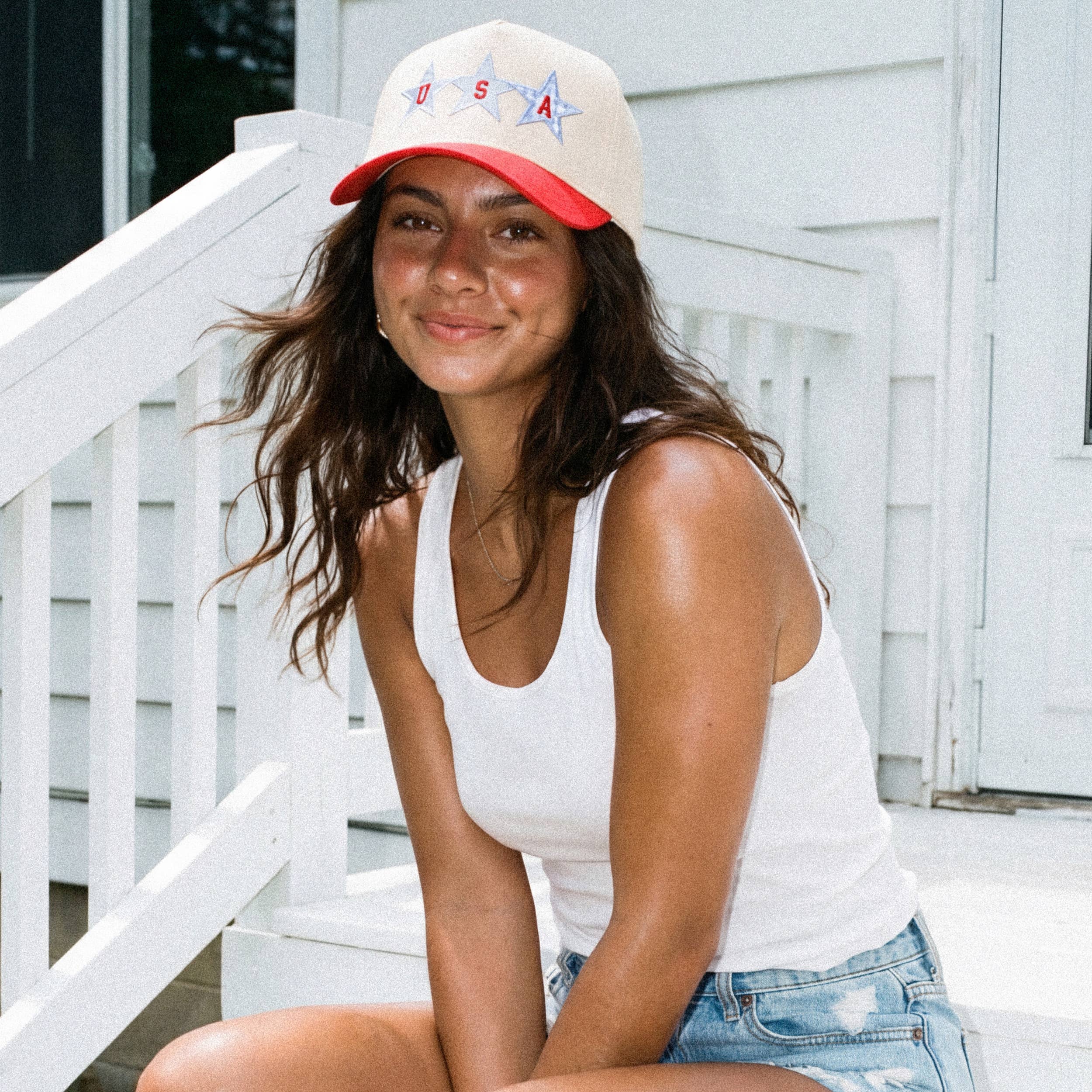C.C STAR USA Letter with Stars Two Tone Trucker Hat