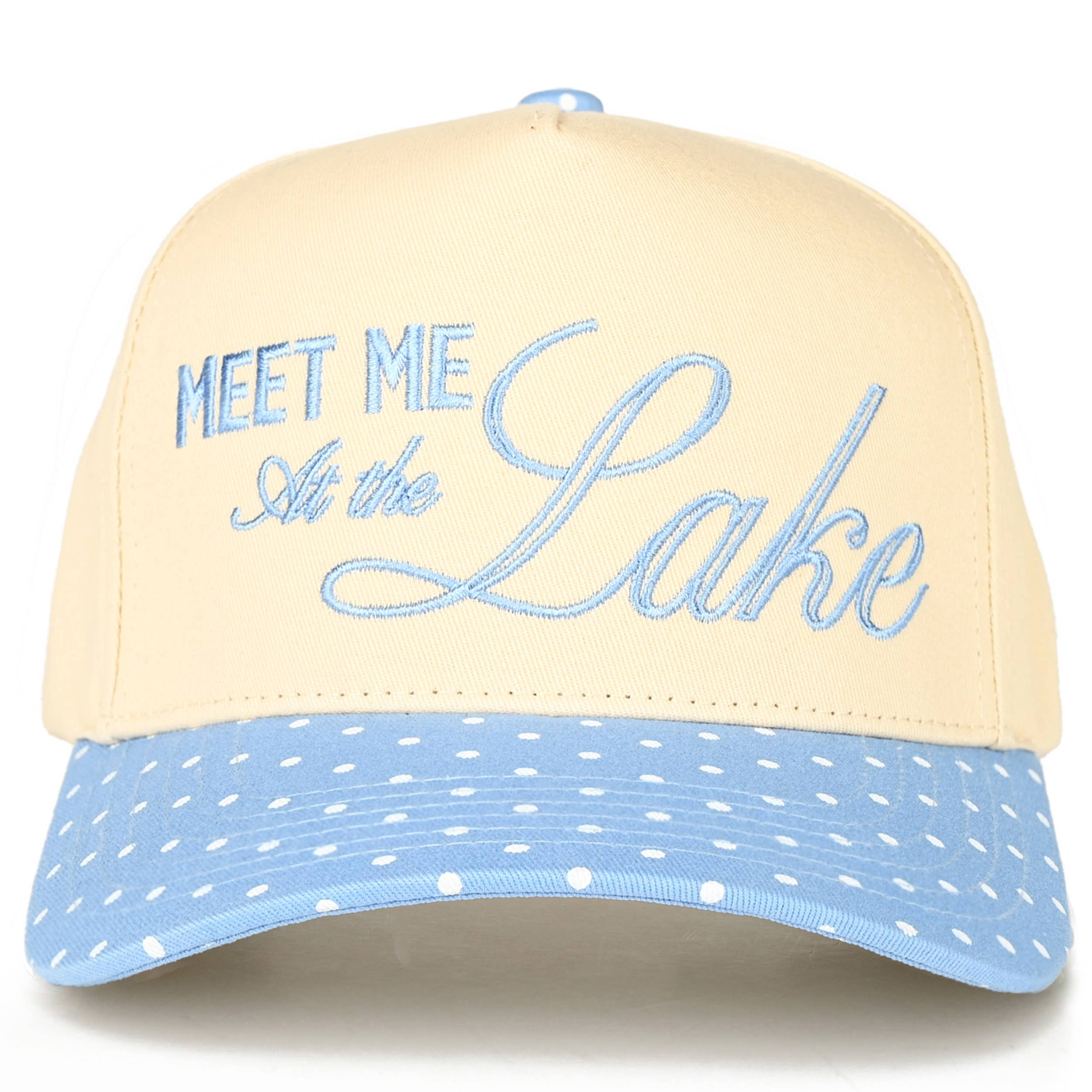 MEET ME AT THE LAKE Letter on Two Tone Trucker Hat