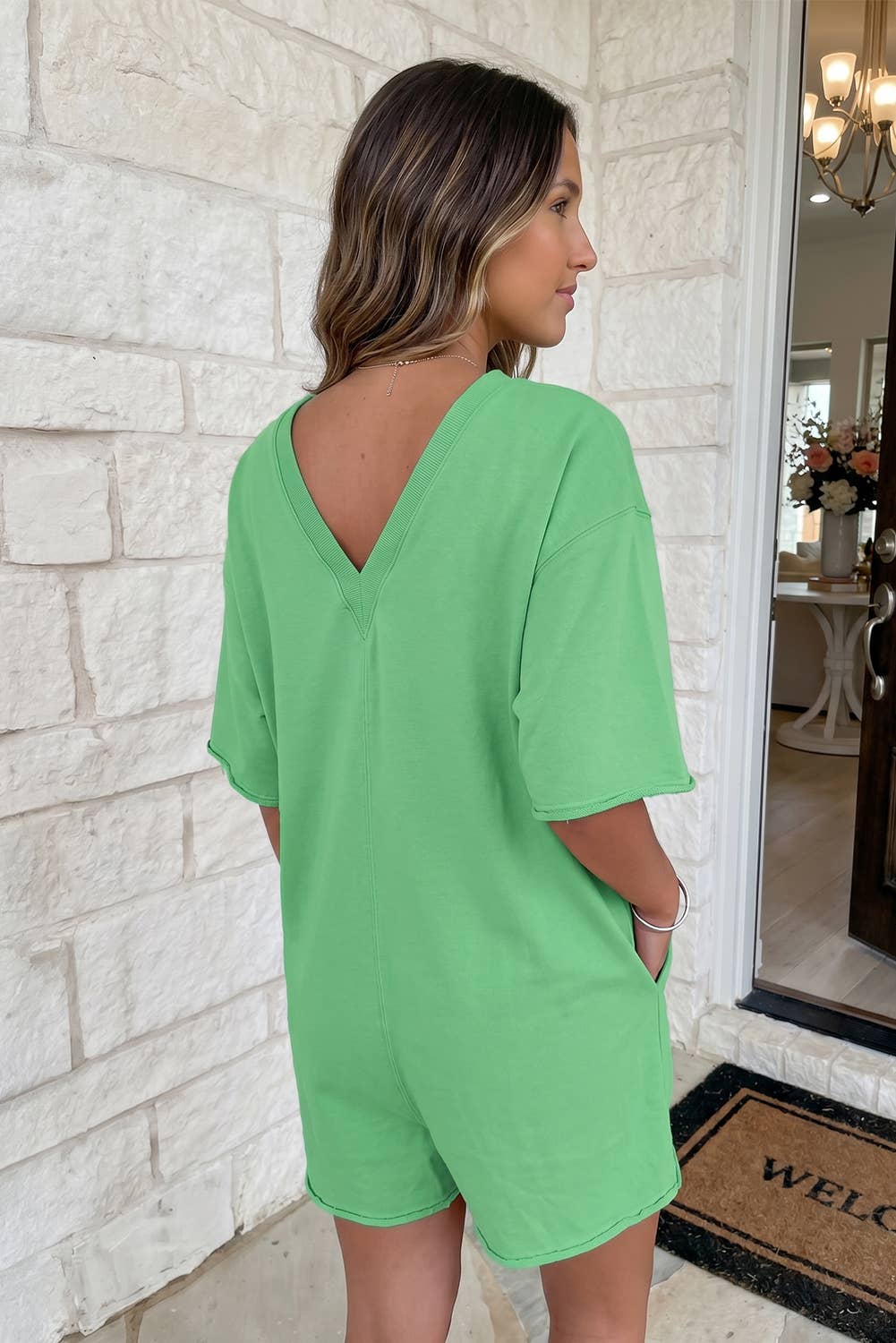 LAS Solid Color Raw Edge Pocketed Loose Romper (S-XL)
