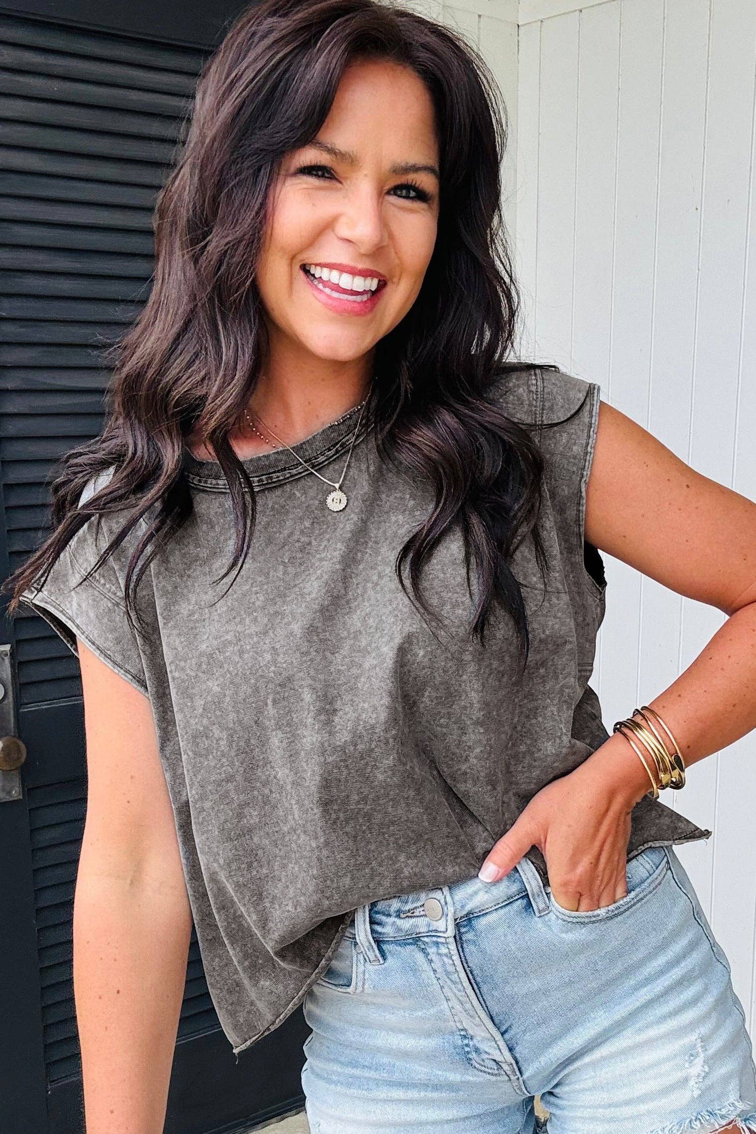 Medium Grey Mineral Wash Boxy Cotton Tank Top