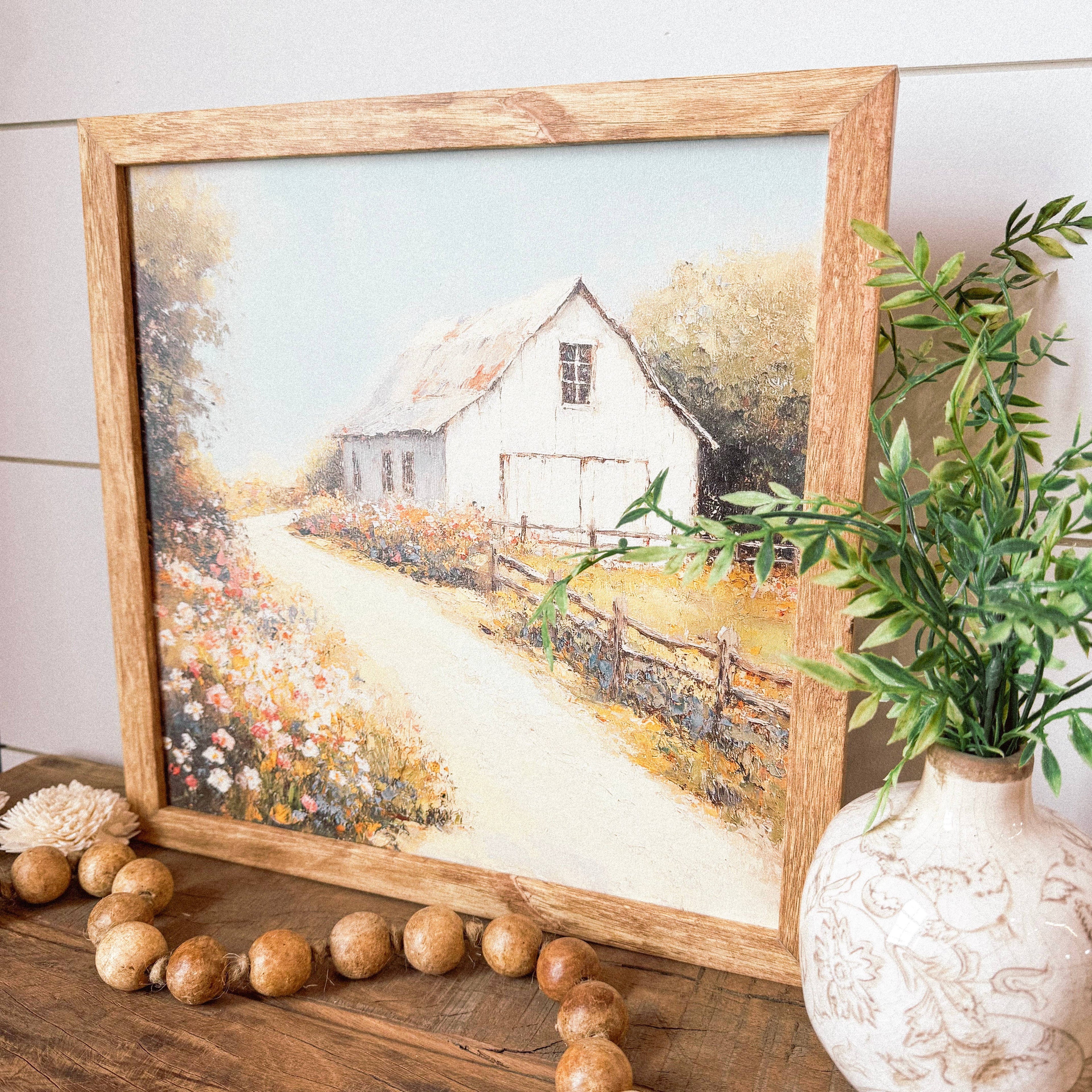 White Barn in Spring Wall Art Print