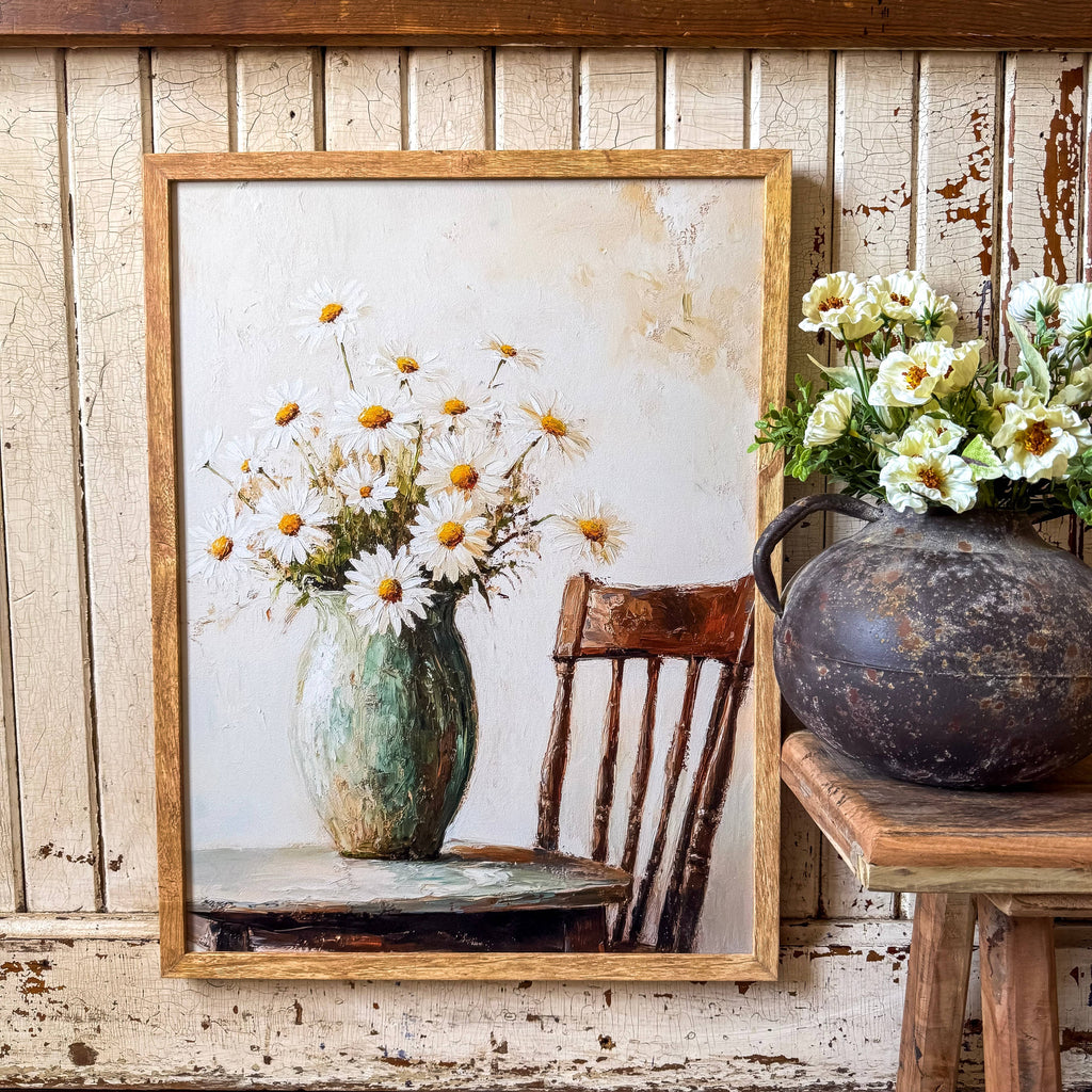 White Daisies in Vase Wall Art