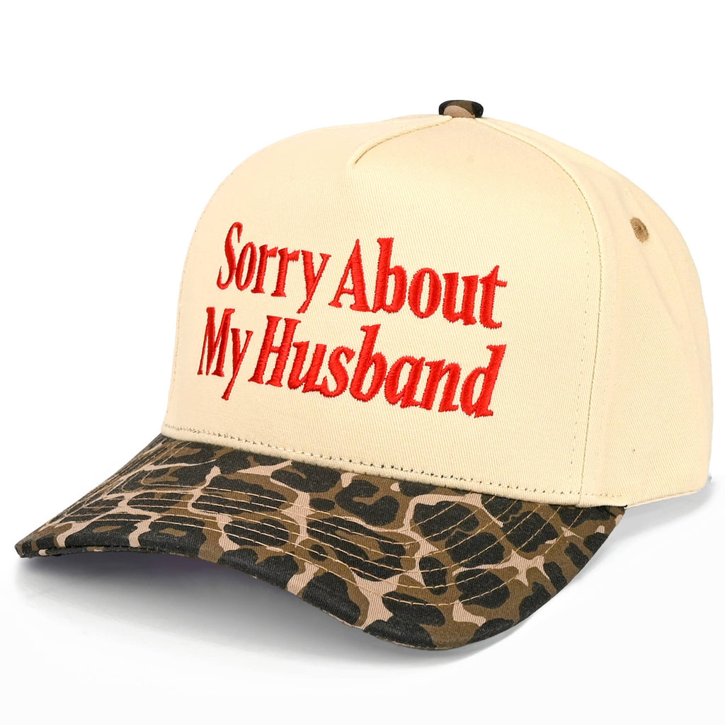 C.C SORRY ABOUT MY HUSBAND Letter Two Tone Trucker Hat: Leopard