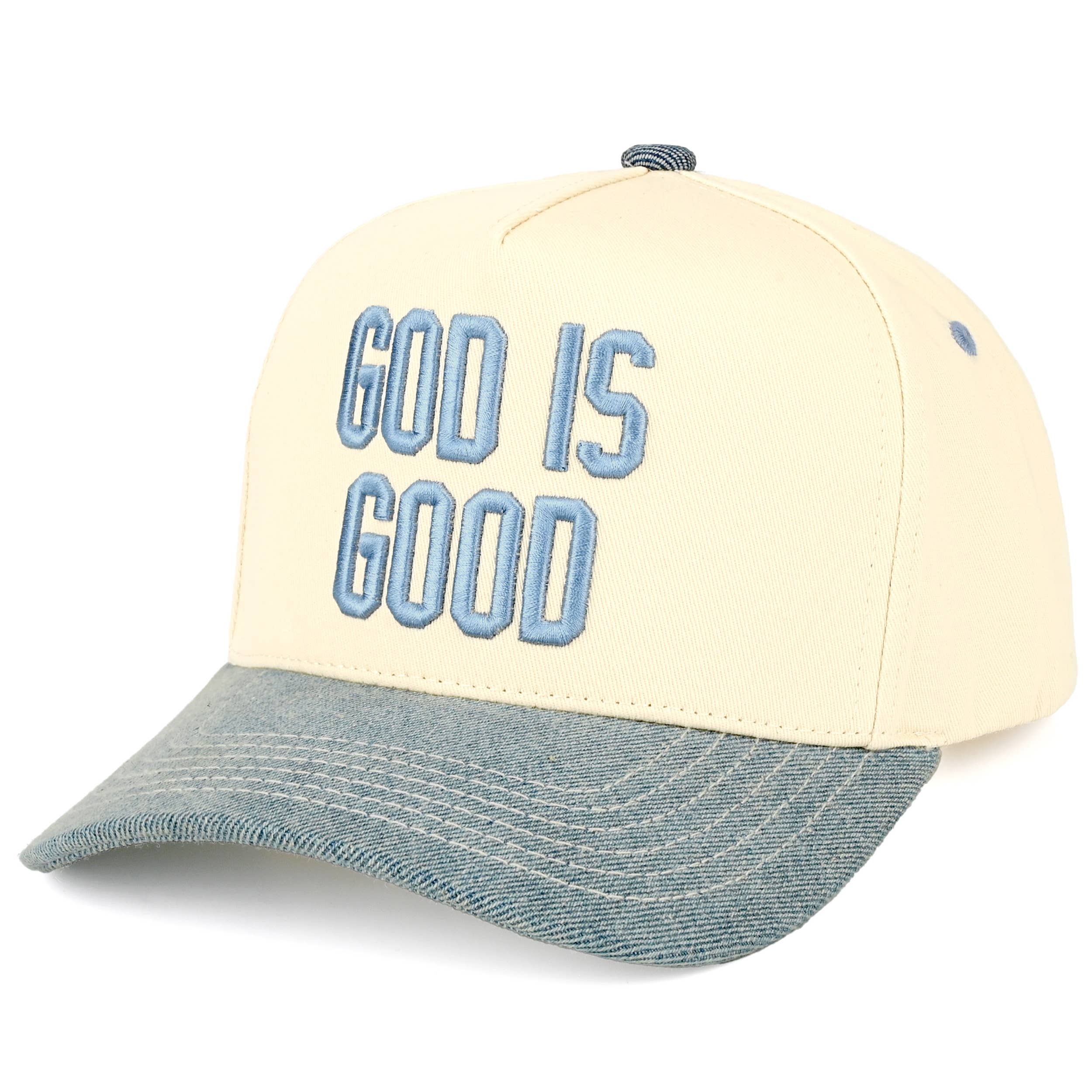 GOD IS GOOD Embroidered Letter Two Tone Trucker Hat