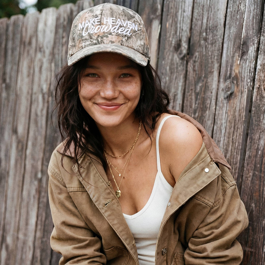C.C MAKE HEAVEN CROWDED Letter Embroidered Trucker Hat: Sky Blue