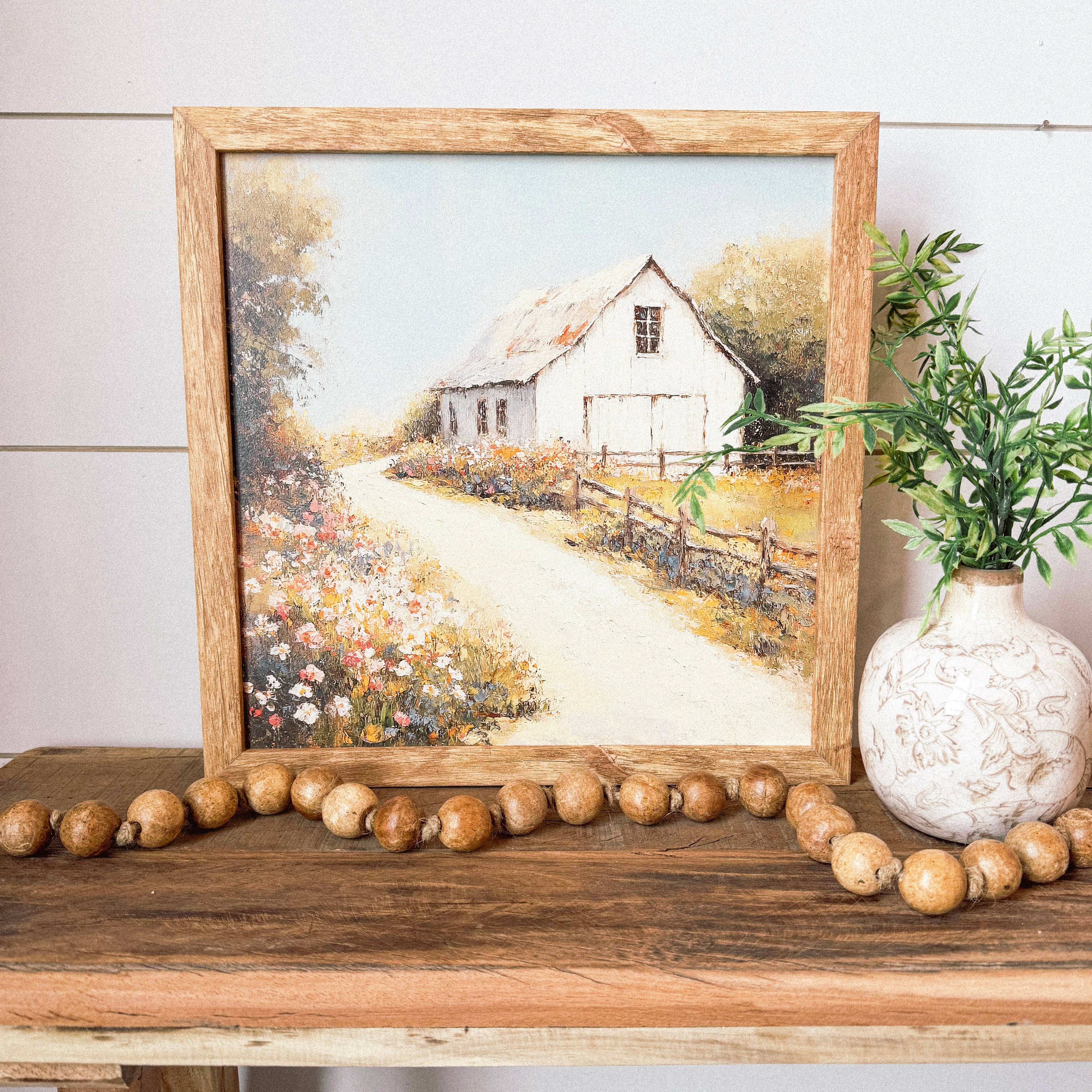 White Barn in Spring Wall Art Print