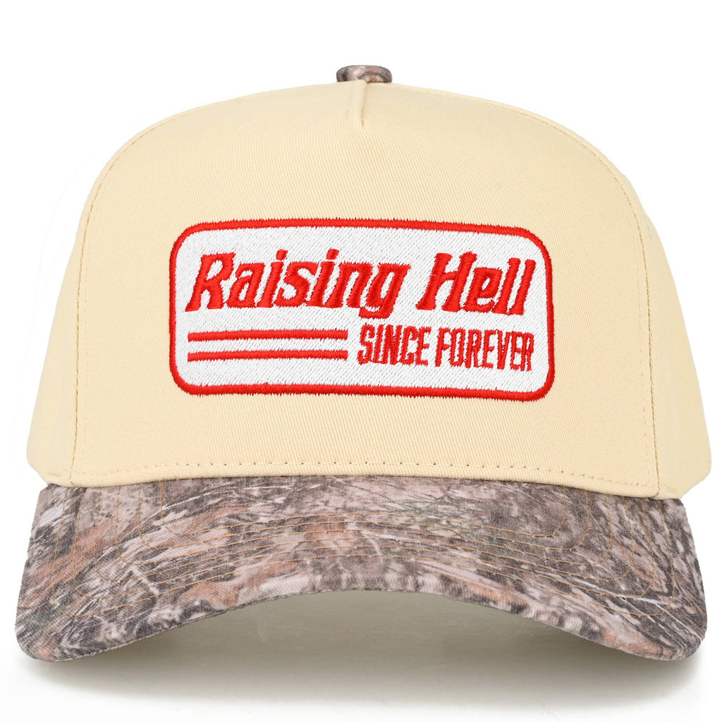 RAISING HELL Letter on Two Tone Trucker Hat