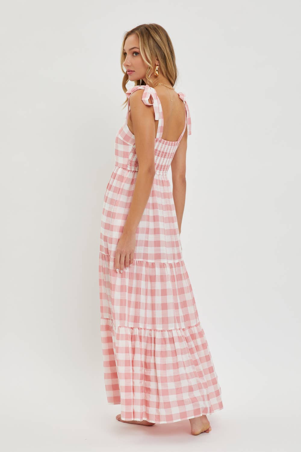Pink Gingham Maxi Dress