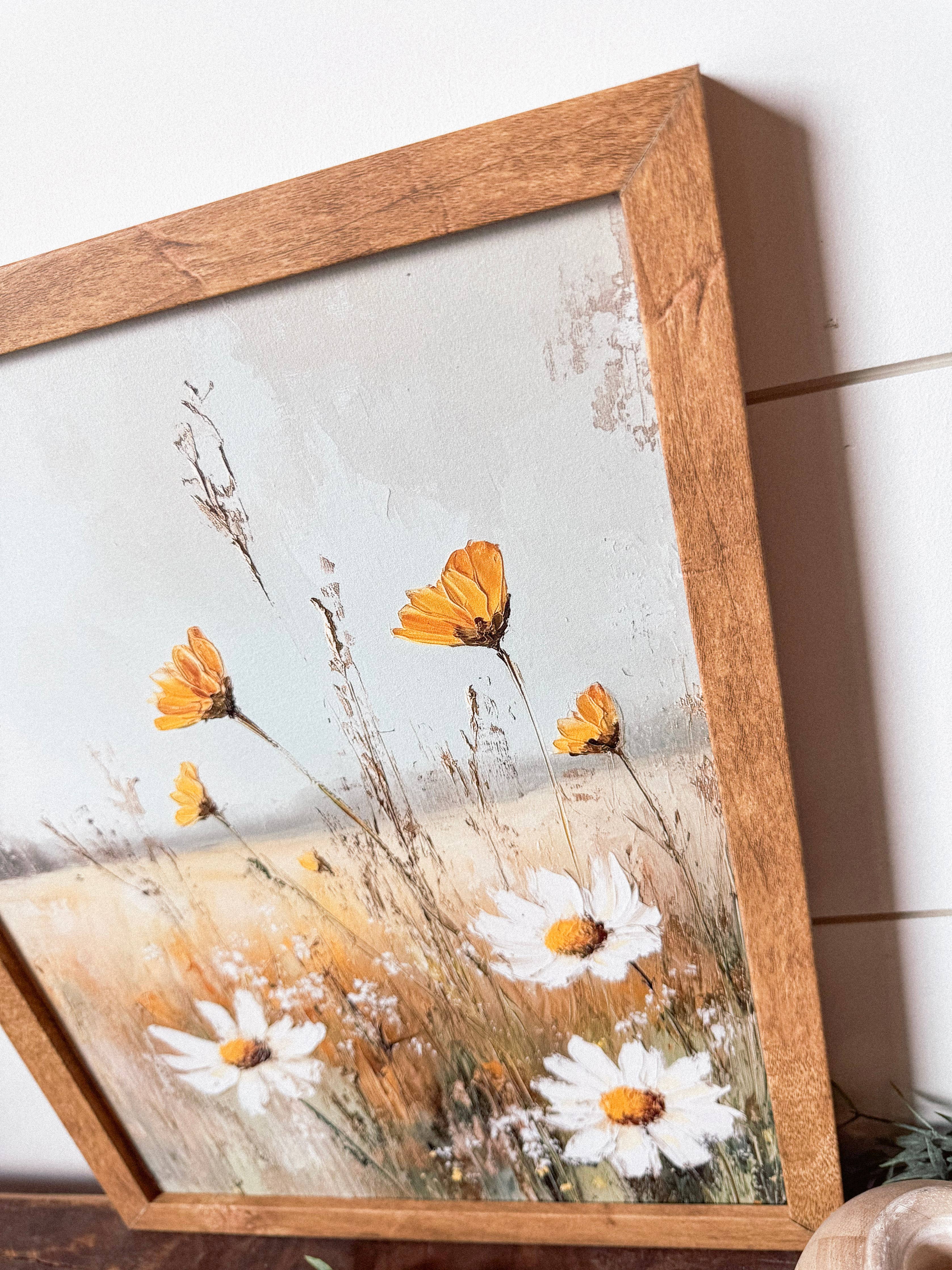 Yellow & White Floral Wood Sign