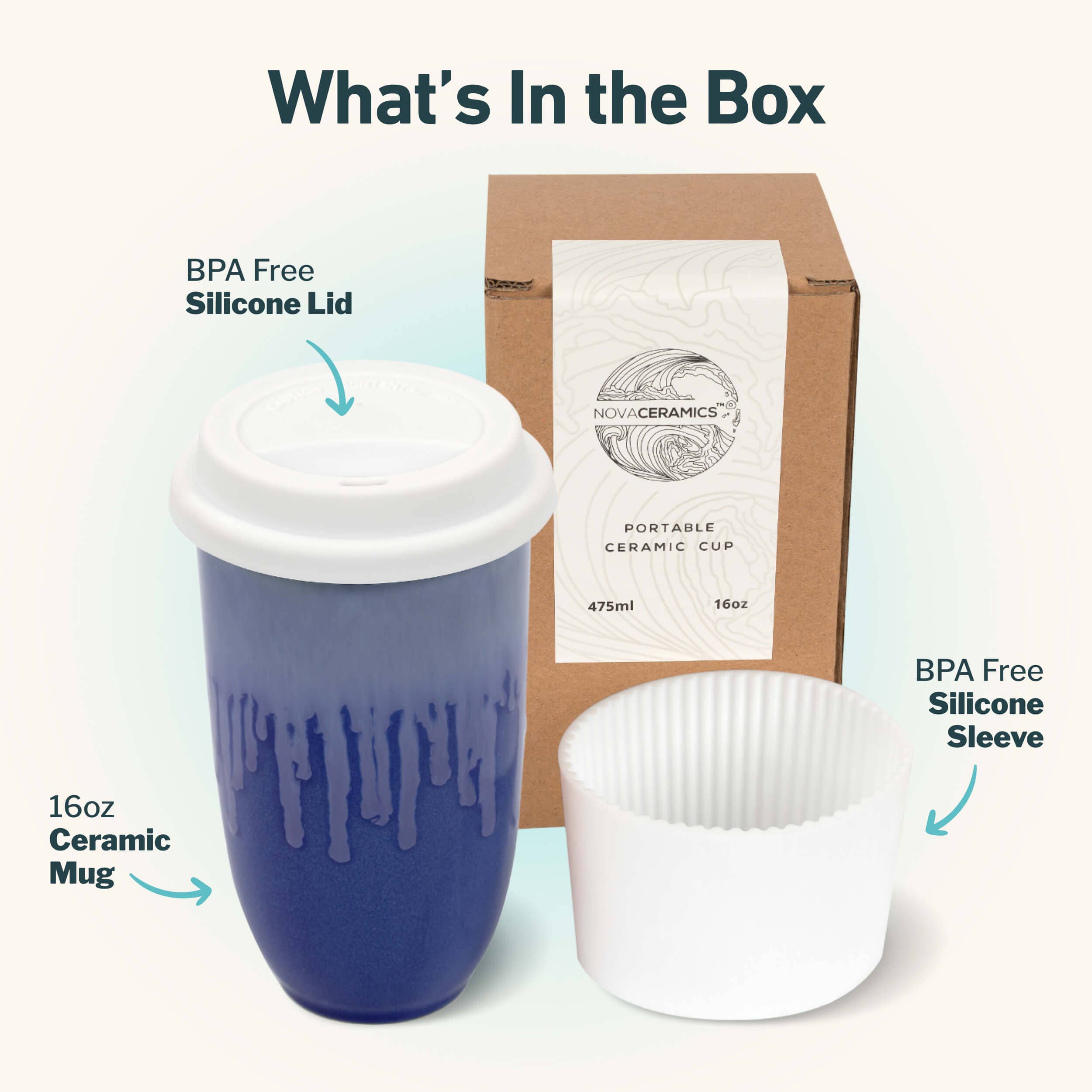 Neptune Ceramic Travel Mug – 16oz with Lid & Sleeve