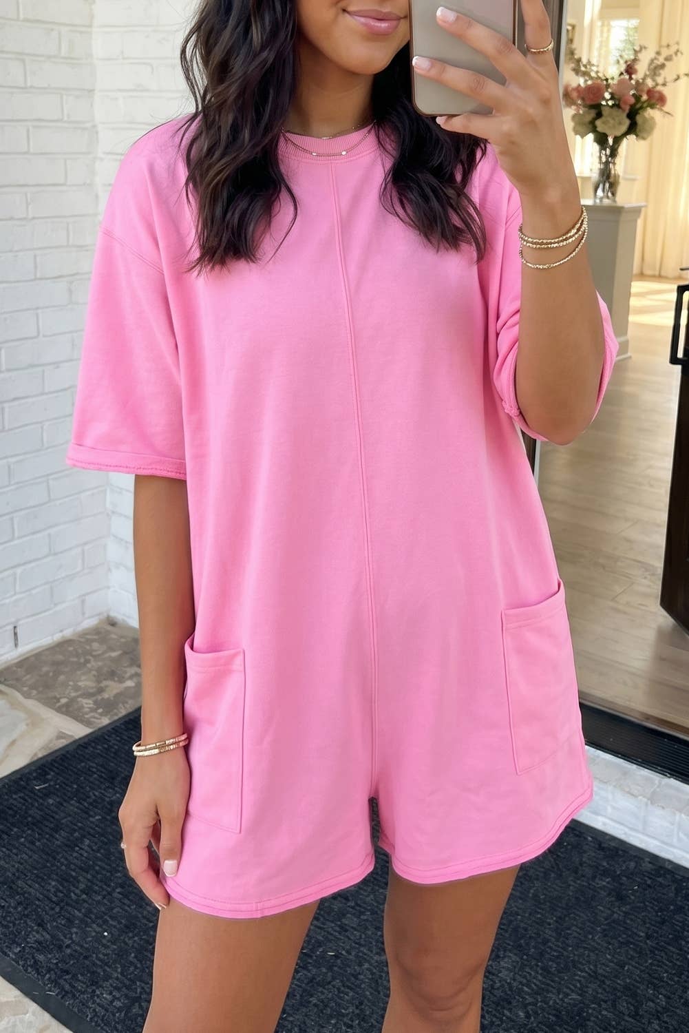 LAS Solid Color Raw Edge Pocketed Loose Romper (S-XL)