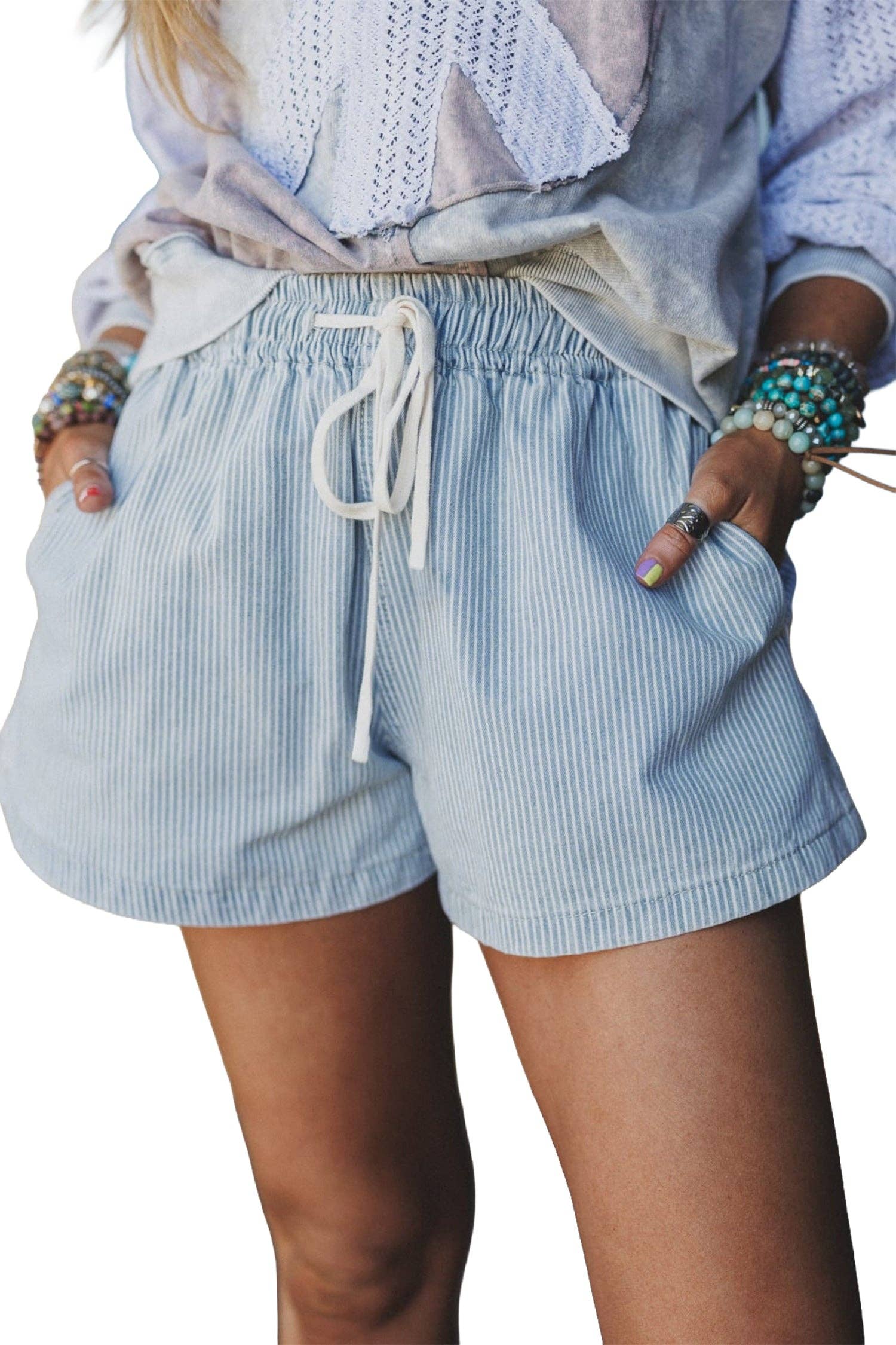 Blue Stripe Drawstring Shorts