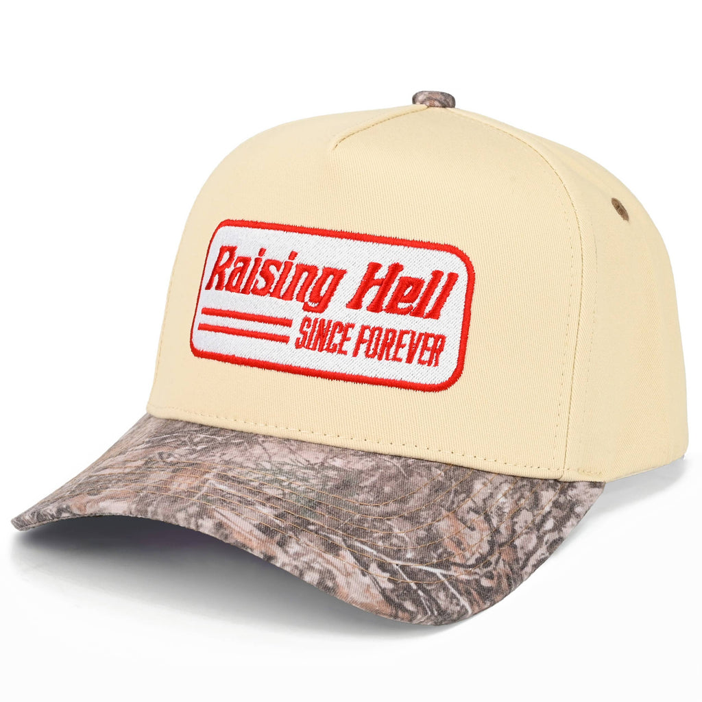 RAISING HELL Letter on Two Tone Trucker Hat