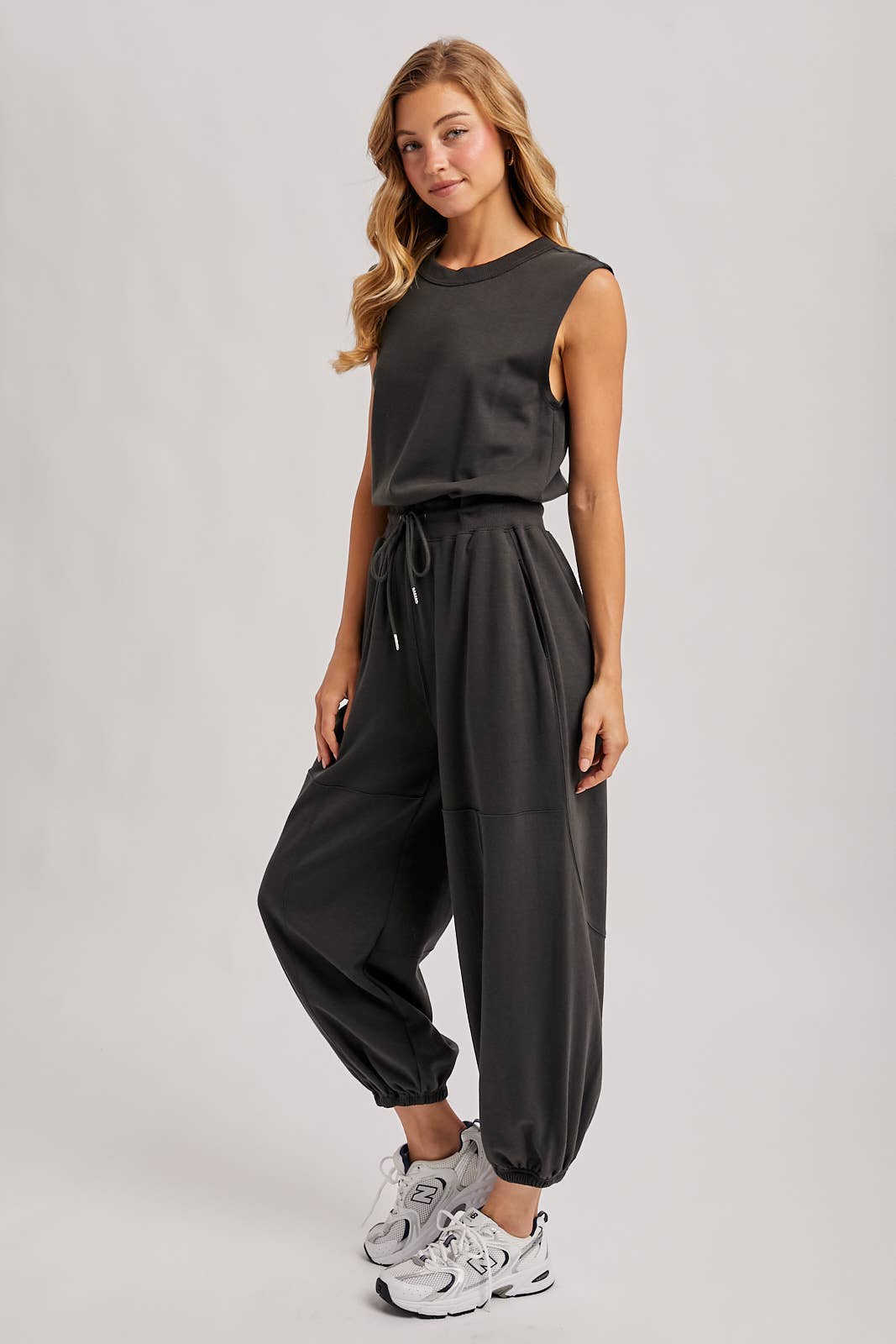 Ash Gray Drawstring Waist Jumpsuit