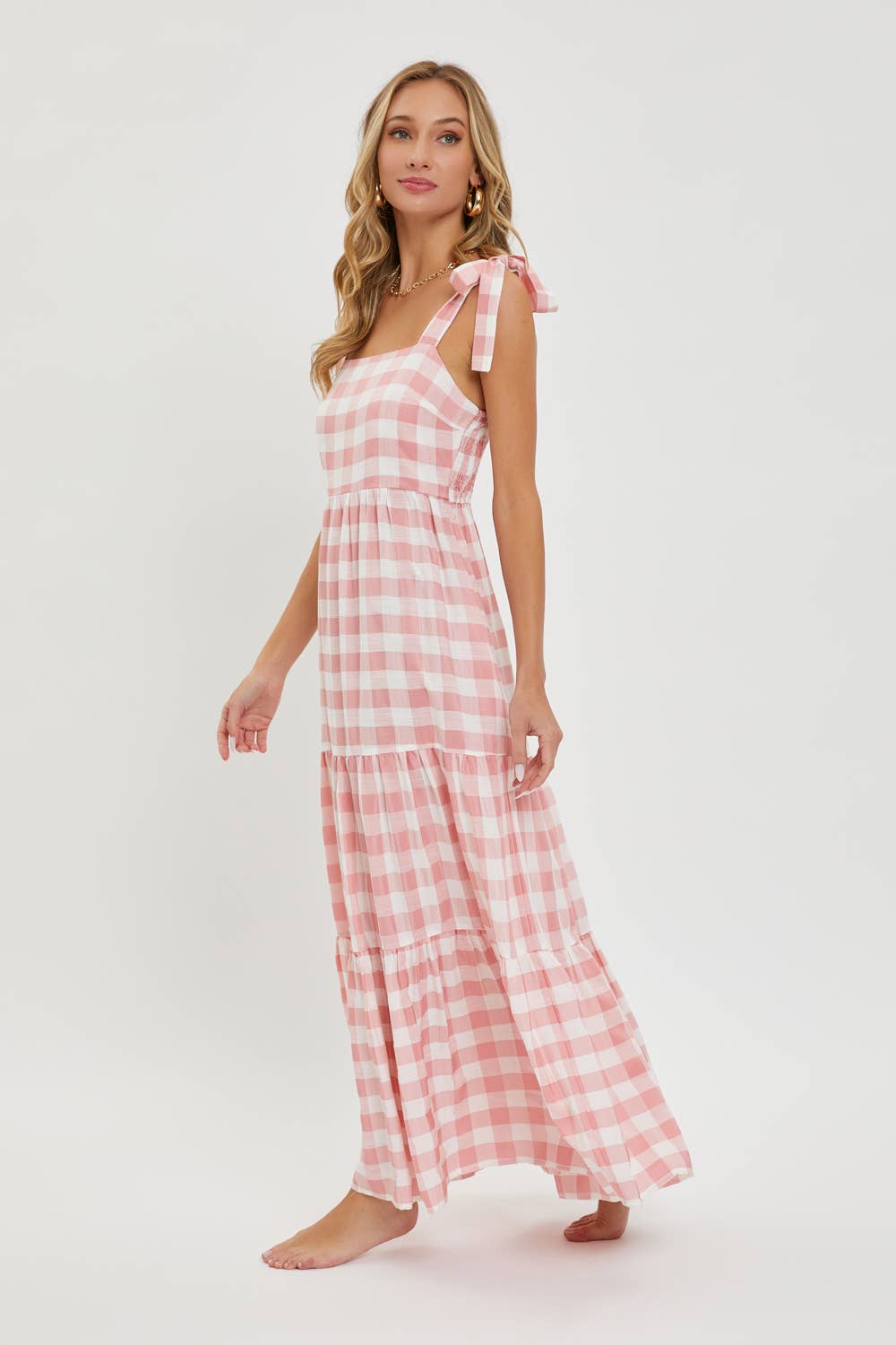 Pink Gingham Maxi Dress