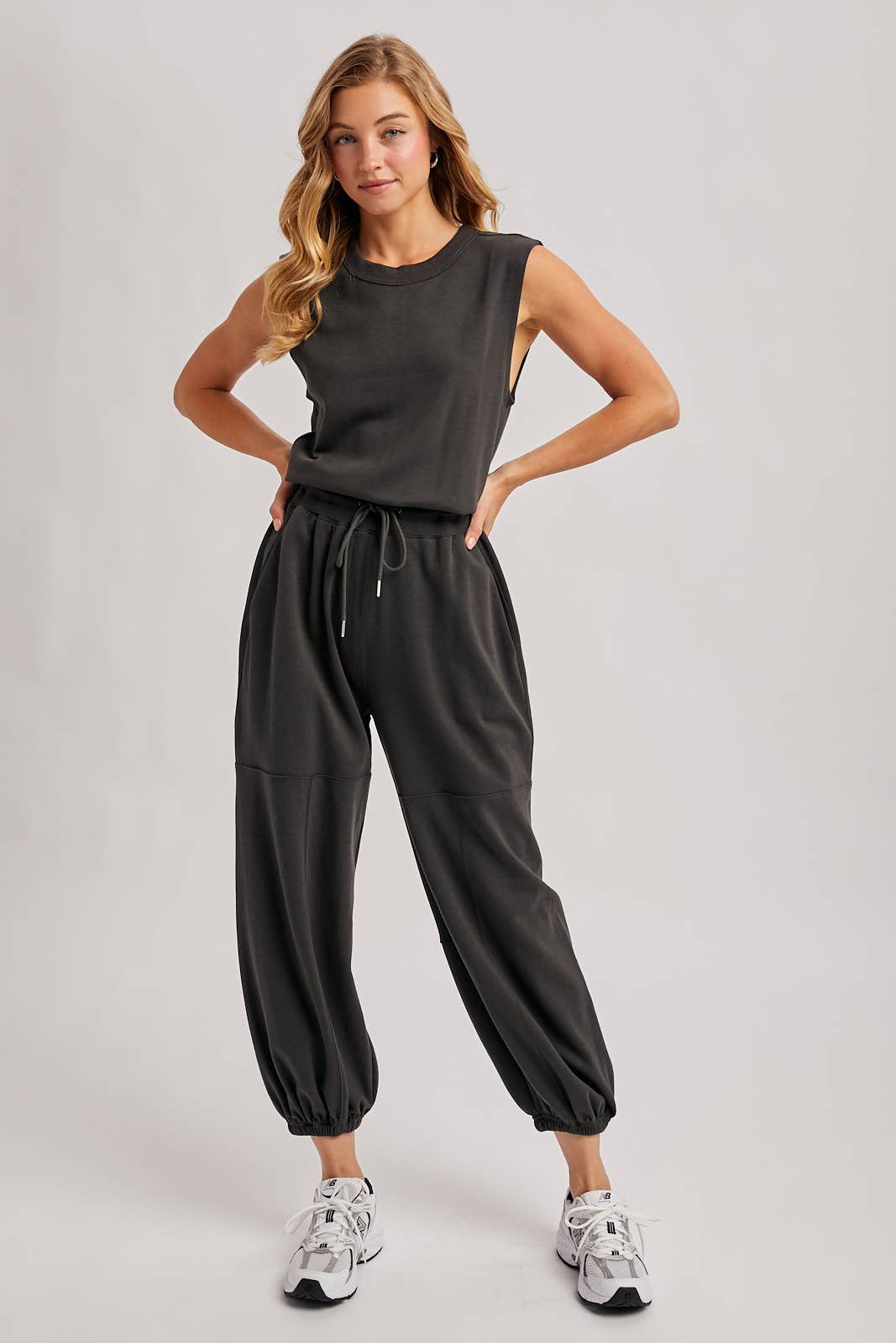 Ash Gray Drawstring Waist Jumpsuit