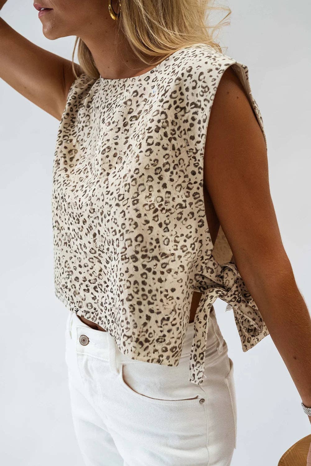 Apricot Leopard Print Knot Tank Top