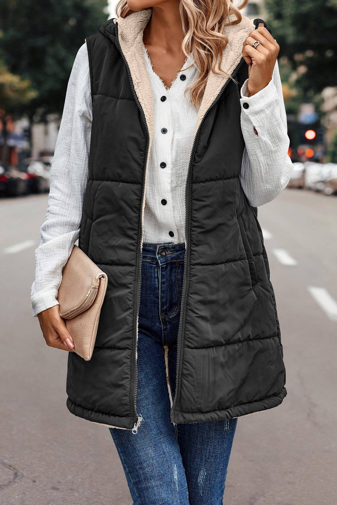 Reversible Hooded Midi Vest