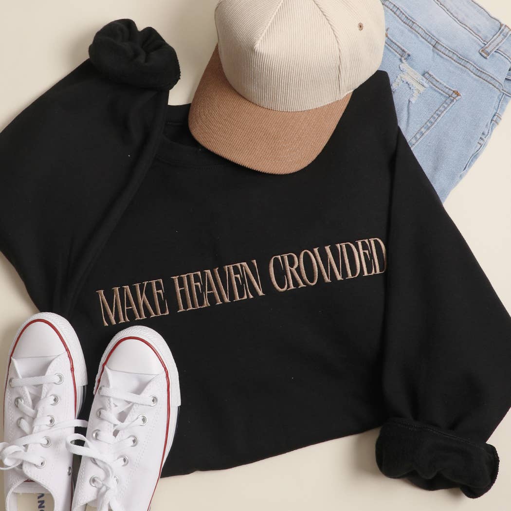 MAKE HEAVEN CROWDED Embroidered Heavyweight Sweatshirt: LIGHT PINK / L