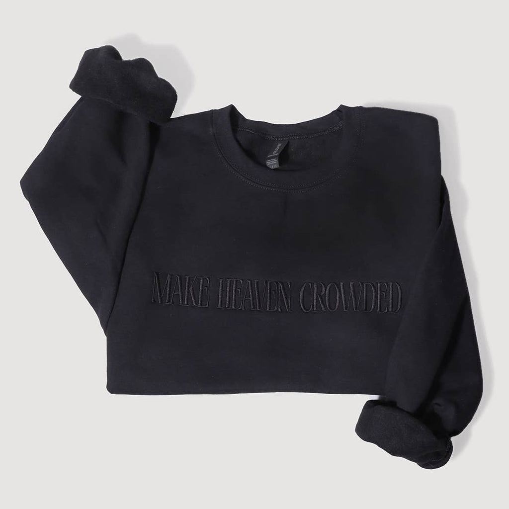 MAKE HEAVEN CROWDED Embroidered Heavyweight Sweatshirt: LIGHT PINK / XL