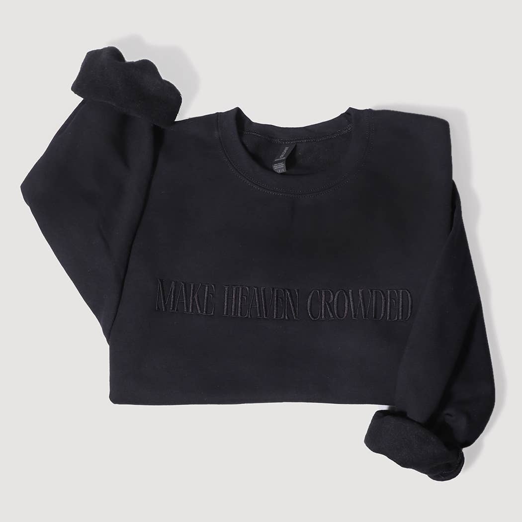 MAKE HEAVEN CROWDED Embroidered Heavyweight Sweatshirt: LIGHT PINK / XL