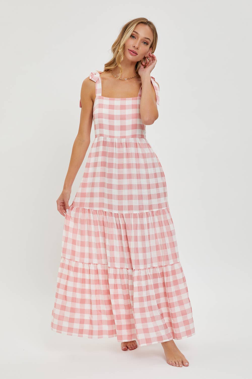 Pink Gingham Maxi Dress