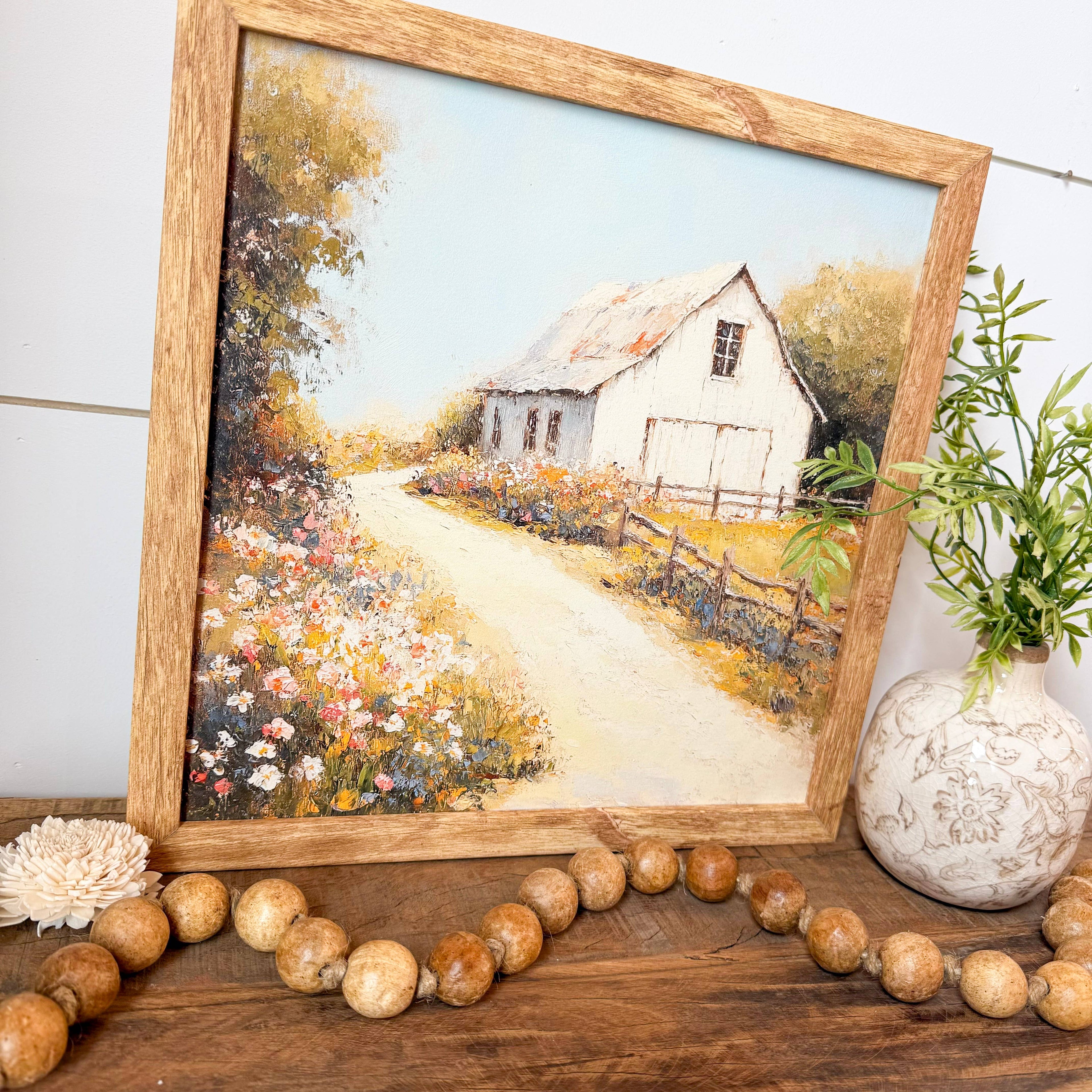 White Barn in Spring Wall Art Print