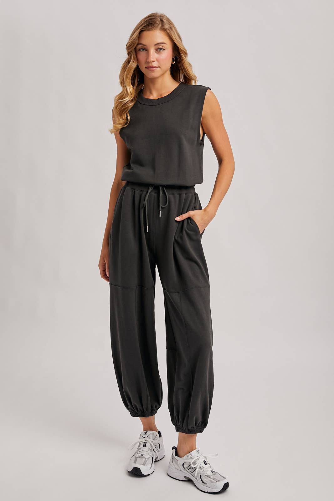 Ash Gray Drawstring Waist Jumpsuit