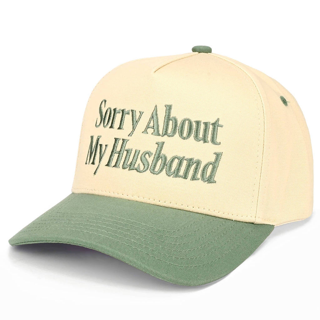 C.C SORRY ABOUT MY HUSBAND Letter Two Tone Trucker Hat: Red