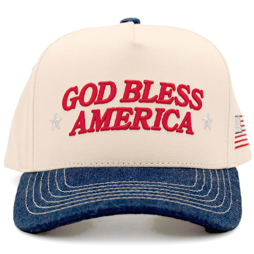 C.C GOD BLESS AMERICA Letter Two Tone Trucker Cap