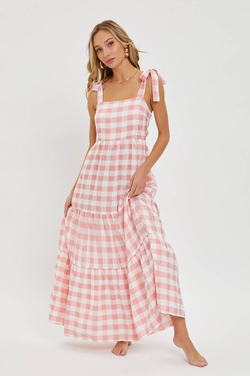 Pink Gingham Maxi Dress