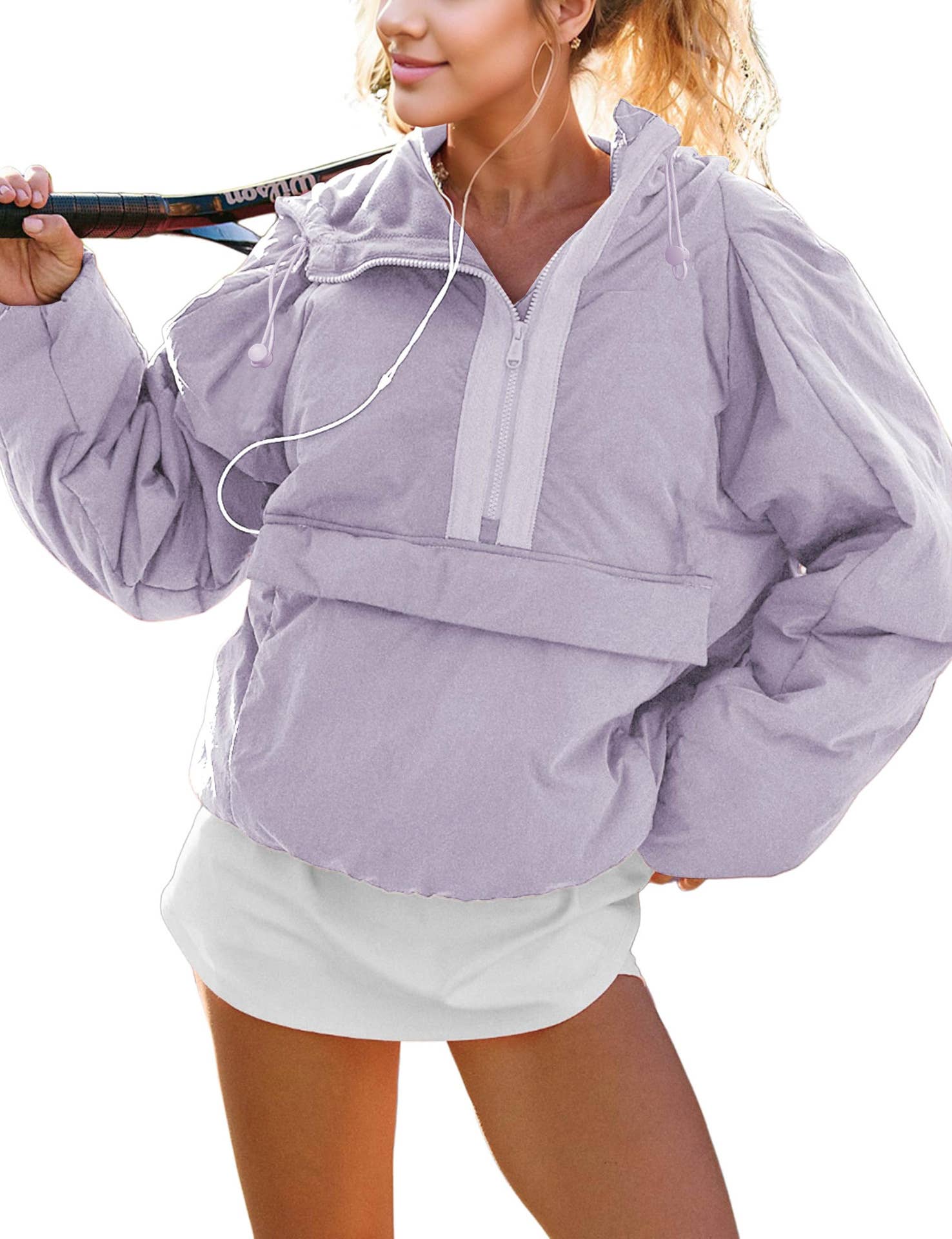 Half Zip Oversized Hooded Puffer Jacket