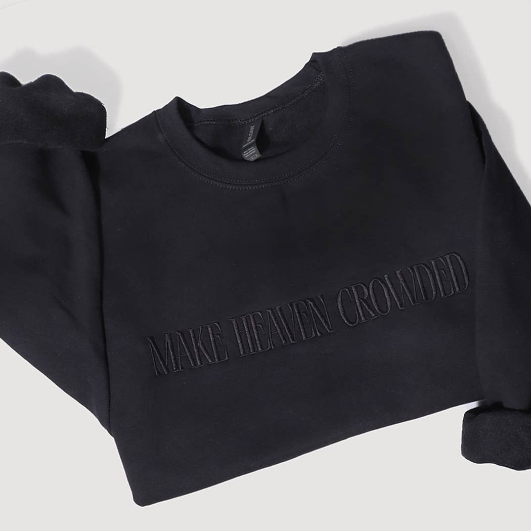 MAKE HEAVEN CROWDED Embroidered Heavyweight Sweatshirt: LIGHT PINK / XL