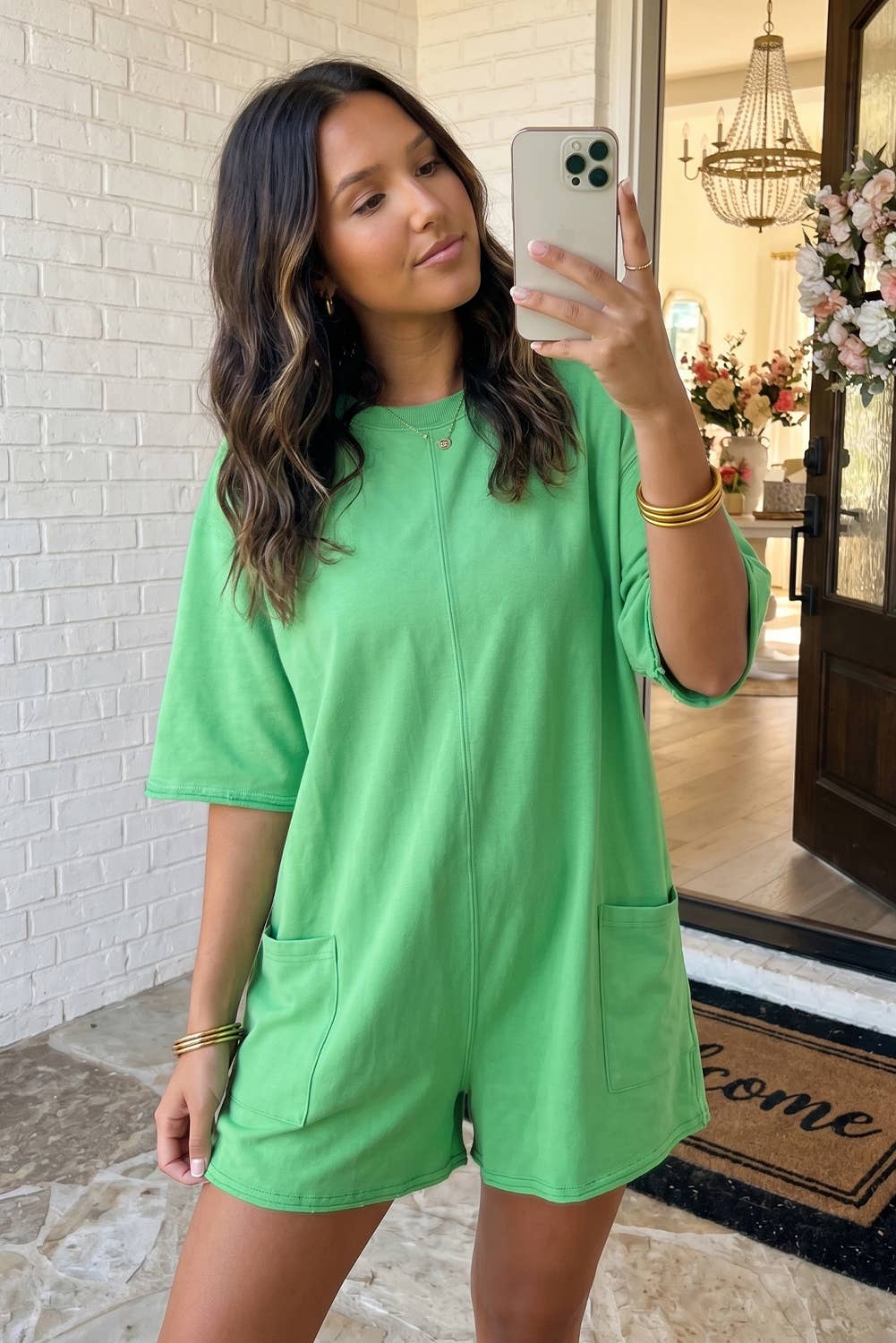 LAS Solid Color Raw Edge Pocketed Loose Romper (S-XL)