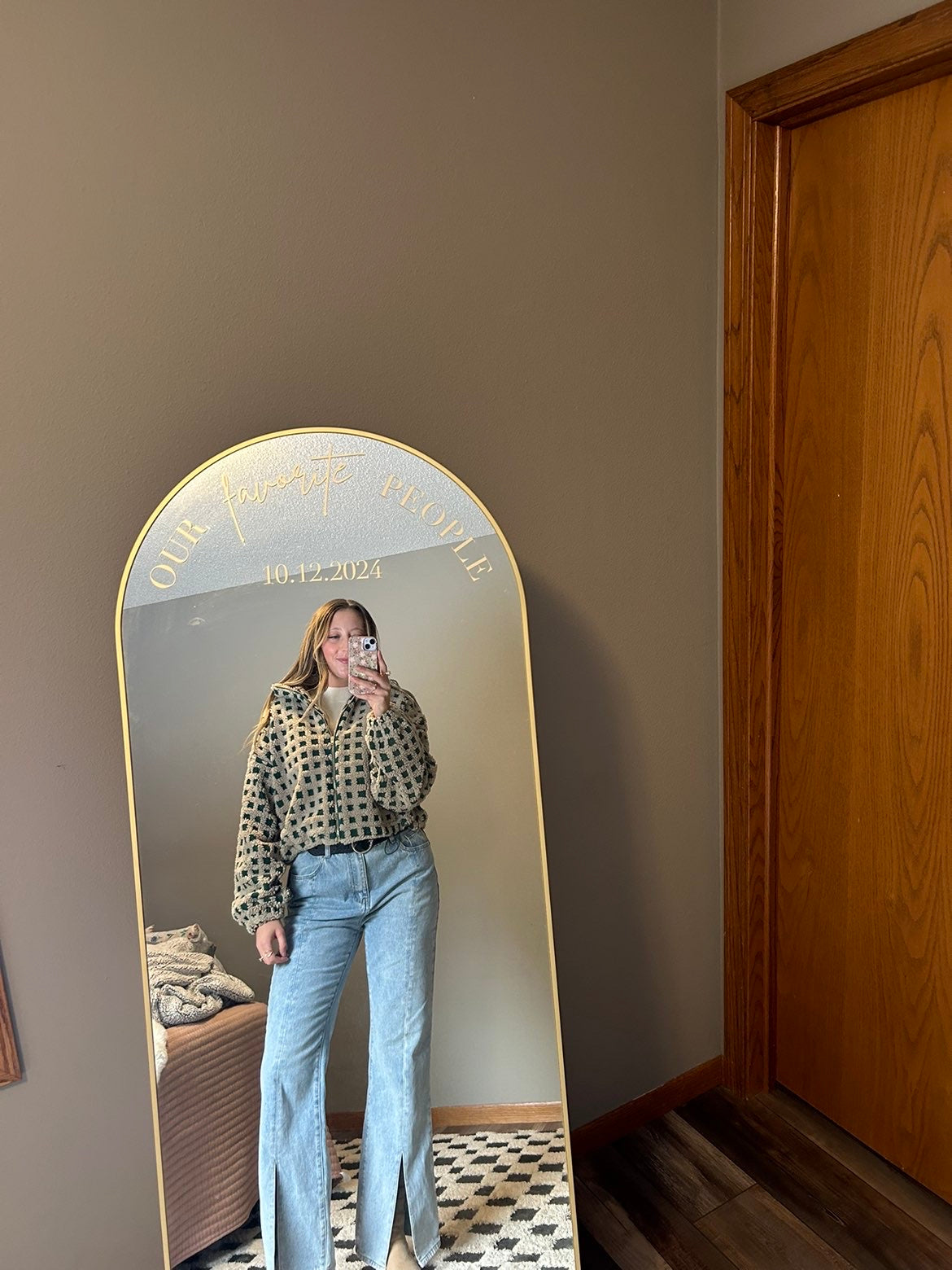 Checkered Gingham Sherpa Zip-up Jacket