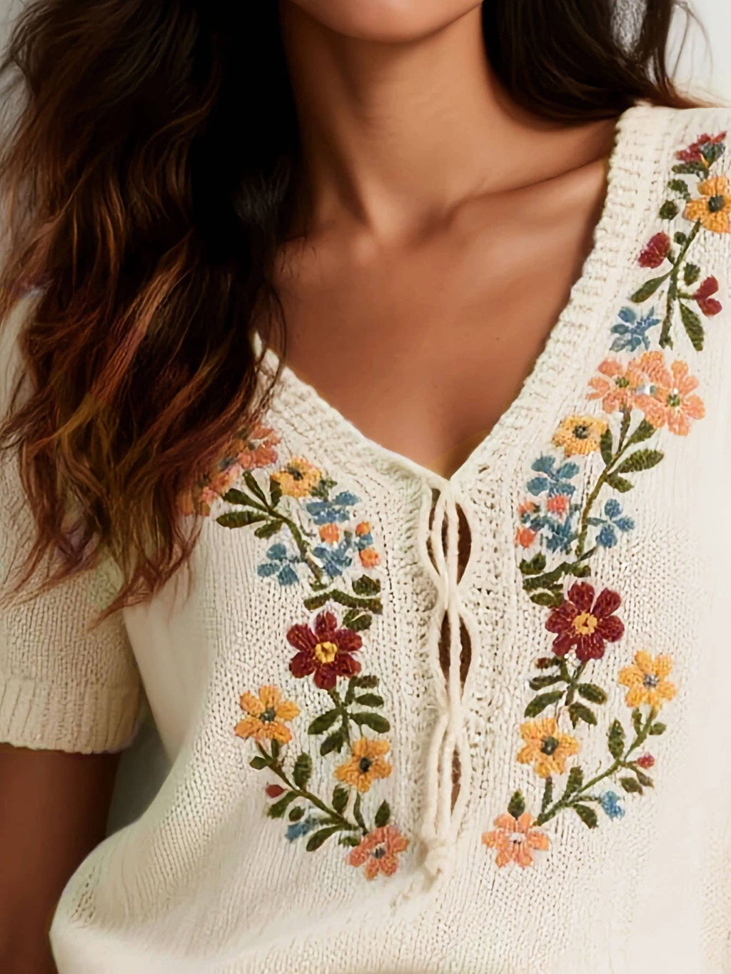 Knitted Flower Embroidered Top